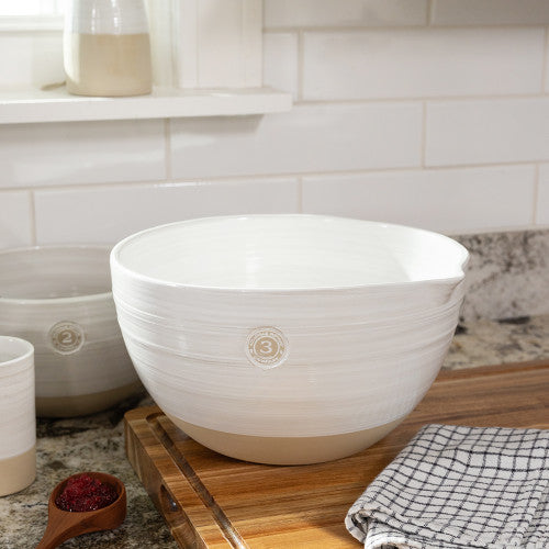 Louisville Pottery Collection #3 White Nested Mixing Bowl Set - Perfect for Baking, Cooking & Kitchen Storage