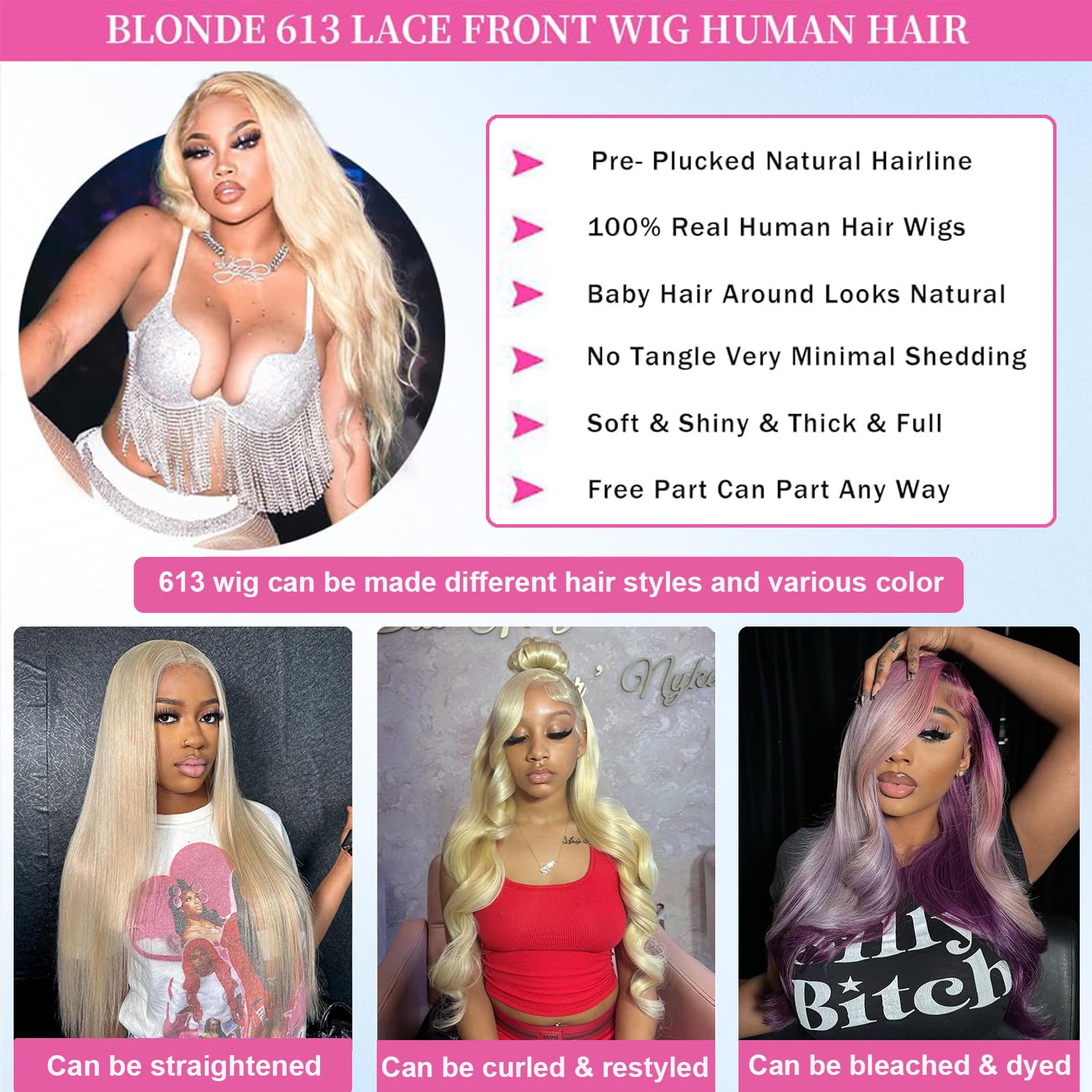 613 Lace Front Wig Human Hair 13x6 Body Wave 28 Inch Blonde HD Lace Frontal Wig - 200% Density, Pre-Plucked with Baby Hair, Glueless & Breathable - Perfect for Daily Wear, Cosplay, Parties & Special Occasions