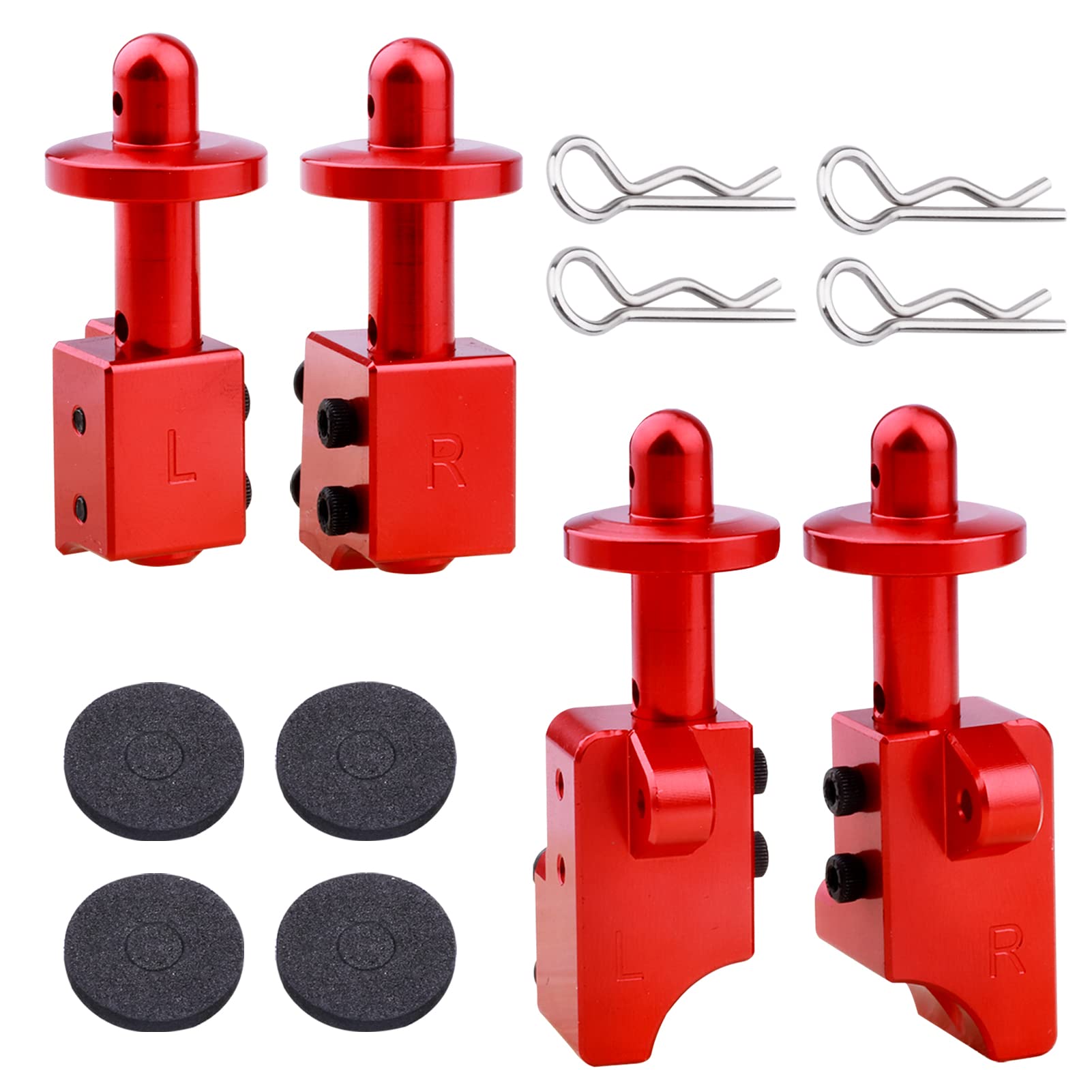 Aluminum Body Post Mounts & Body Post Set with Body Clips & Washers for Arrma Notorious 6S BLX RC Car - Front & Rear Mounting System (Red) - Perfect for Off-Road Bashing, Racing & RC Car Upgrades