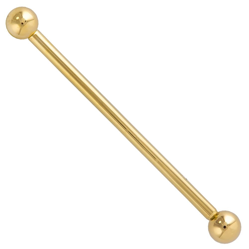 14K Yellow Gold Industrial Piercing Barbell - 16G Body Jewelry with 4mm Balls | FreshTrends | Perfect for Cartilage, Ear, and Nose Piercings