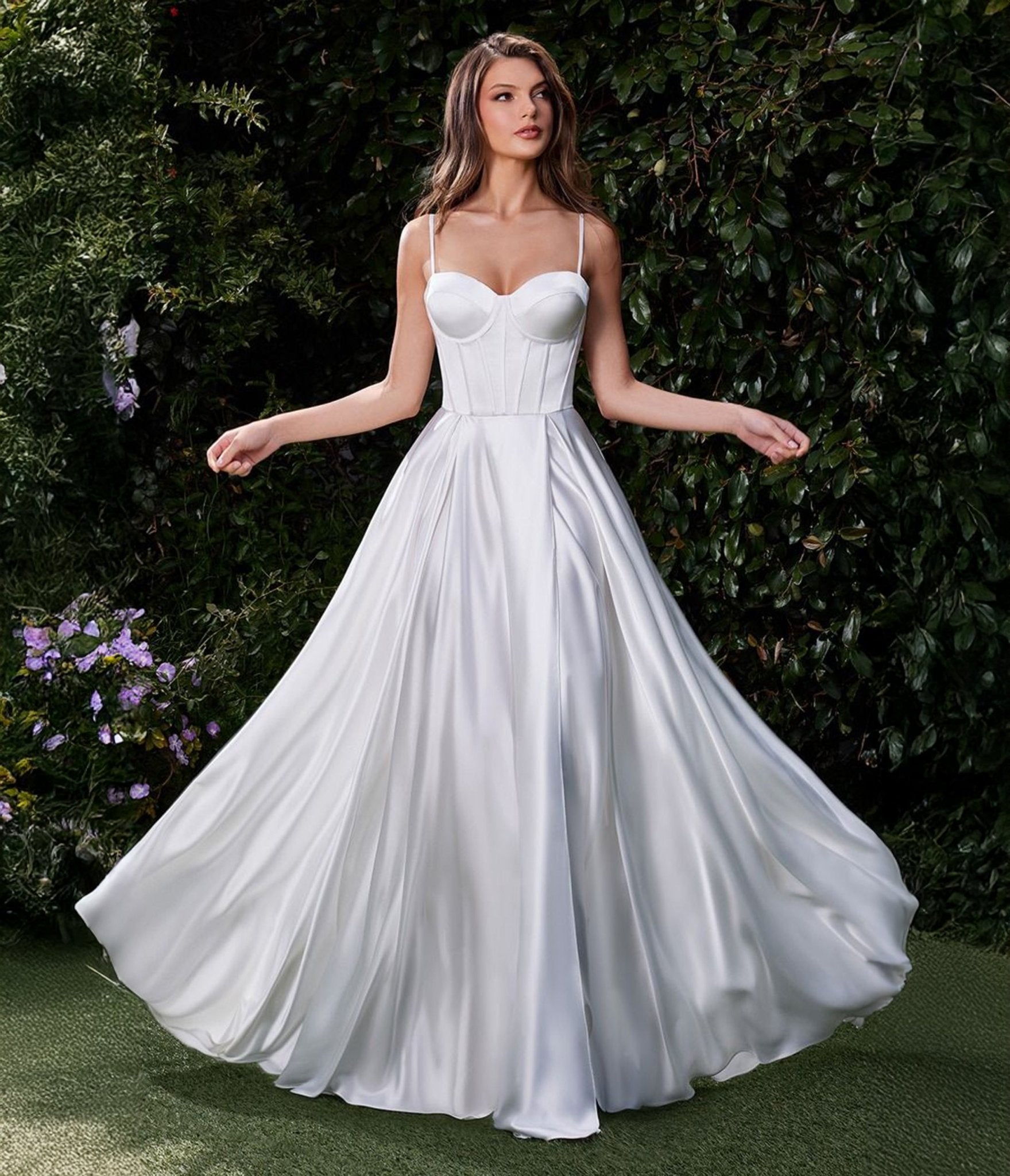 Ladivine by Cinderella Off-White Satin A-Line Bustier Wedding Dress for Brides - Perfect for Bridal Showers, Vow Renewals & Romantic Photoshoots