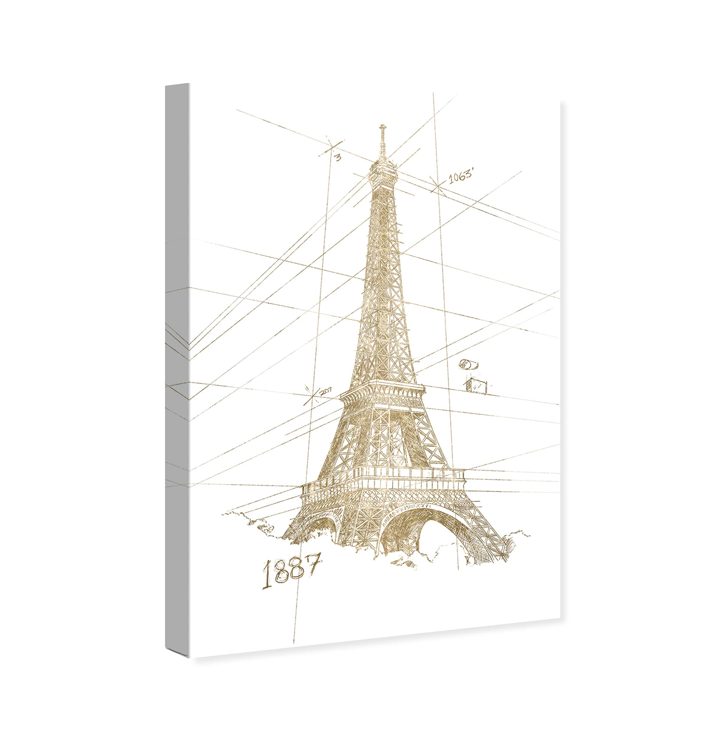 Golden Eiffel Tower Canvas Wall Art Print - 20x30 Inch Modern Architecture Home Decor - Premium Gold & White Framed Painting for Living Room, Bedroom, Office