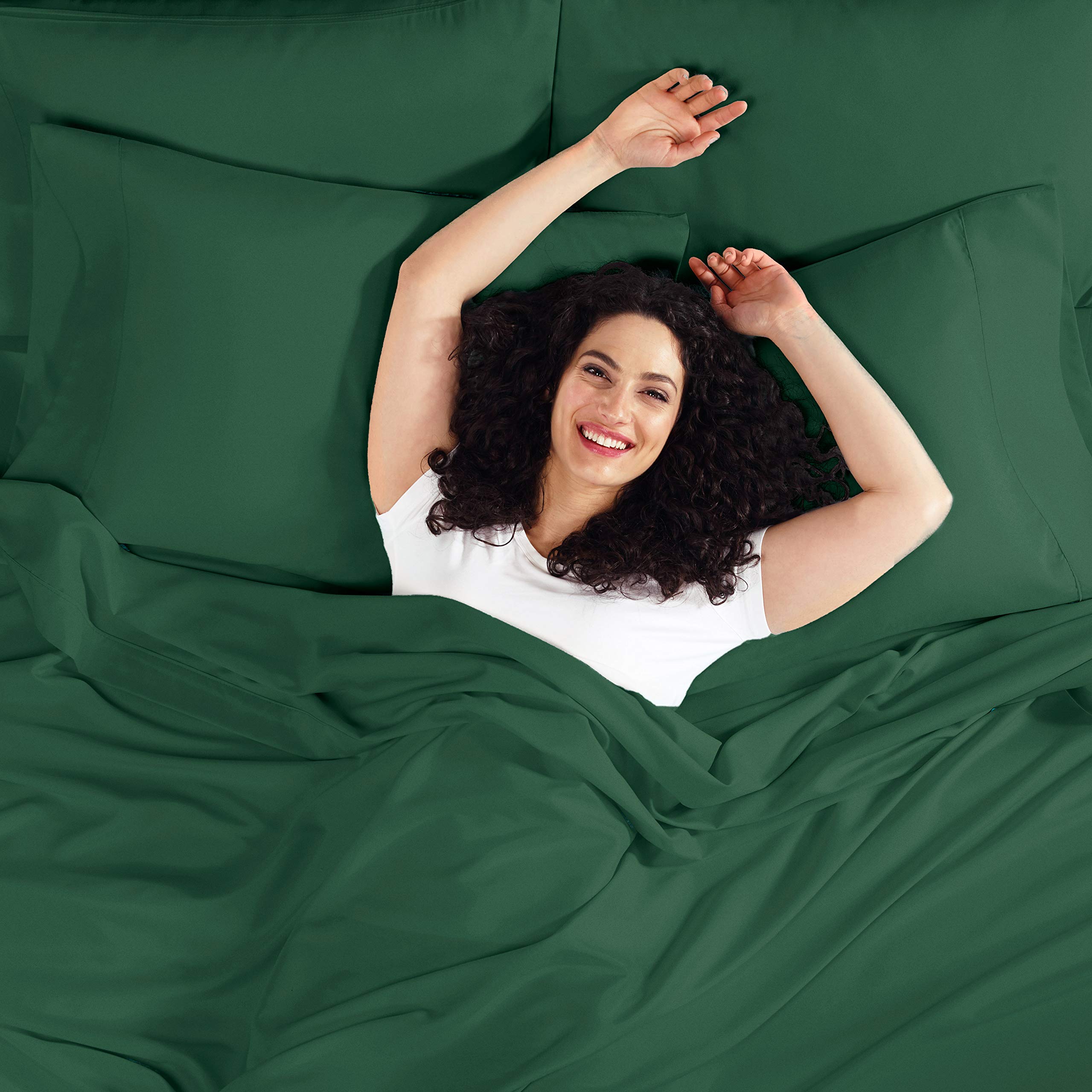 Empyrean Deep Pocket Fitted Sheet Set of 4 - Queen Size Luxury Microfiber Bed Sheets - Silky Soft Double Brushed Hotel Quality - Hunter Green - Perfect for Master Bedroom, Guest Room & Vacation Homes