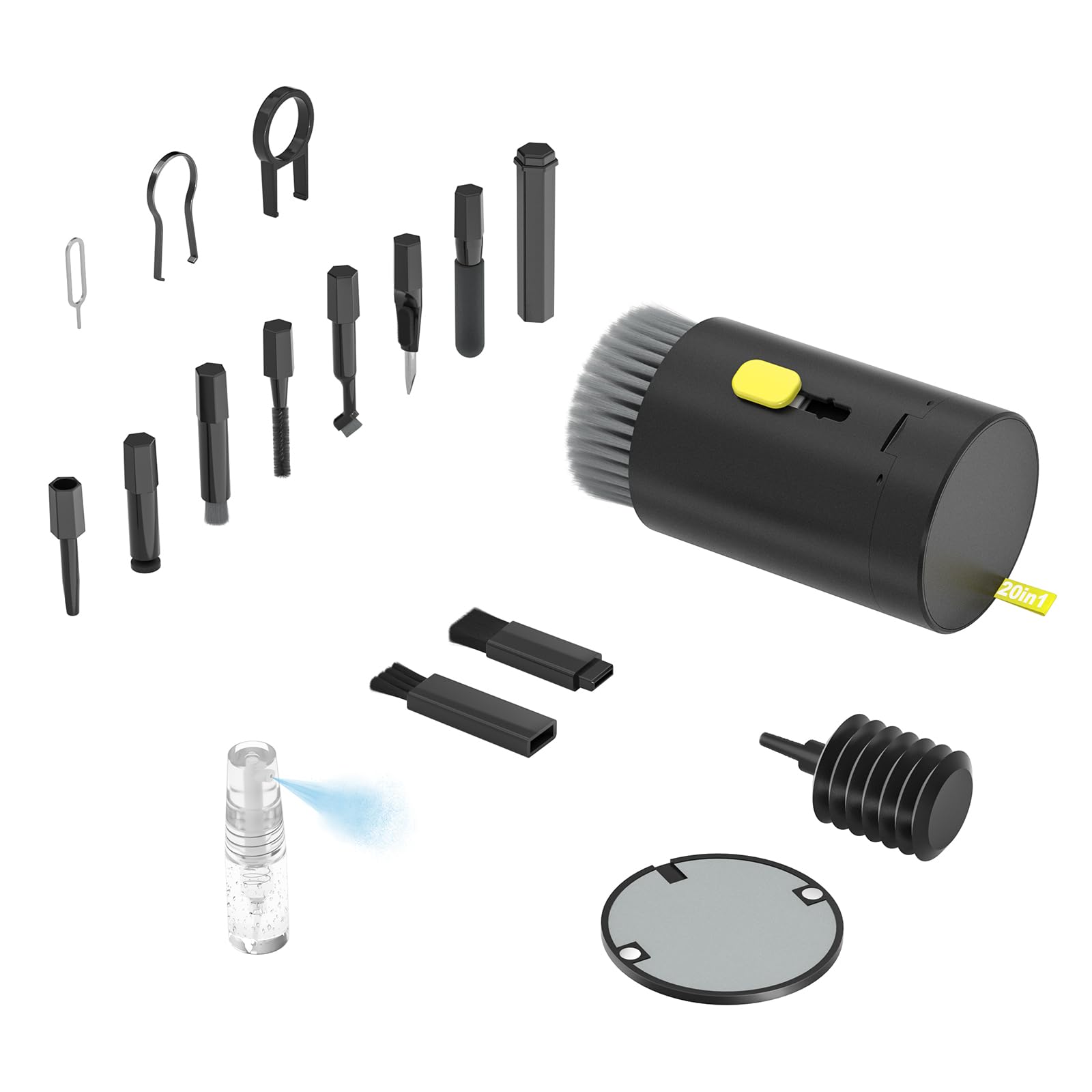 Tounee 20-in-1 Electronics Cleaning Kit with Retractable Brush & 2.5ml Mist Spray - Keyboard Cleaner for Computer, Laptop, Phone, Tablet, TV, Camera Lens - Portable Multi-Tool for Home & Office Use