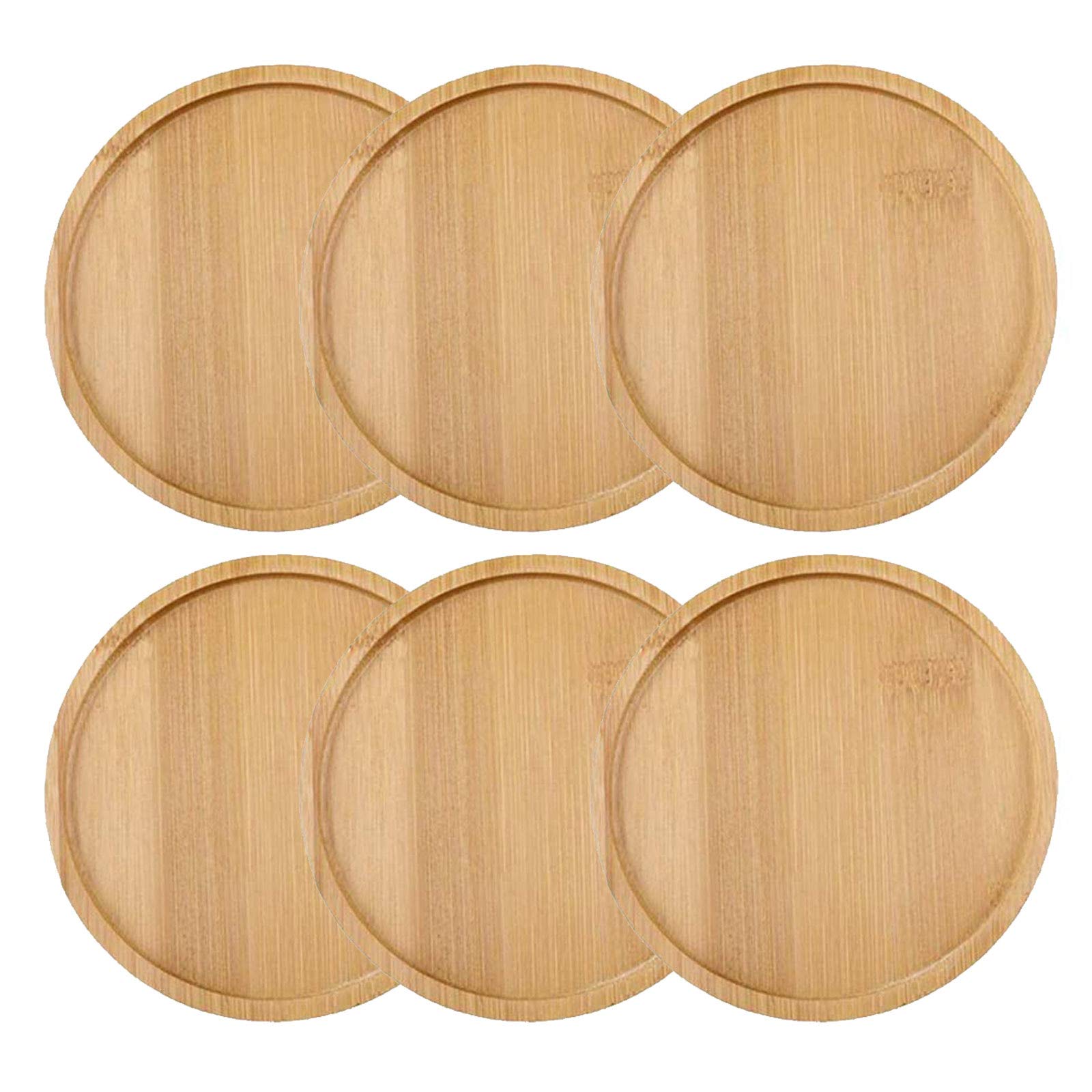 Kathson 6-Pack 4.7 Inch Round Bamboo Plant Saucers - Drainage Trays for Succulents, Pots & Planters | Perfect for Indoor Plants, Gardening & Home Decor