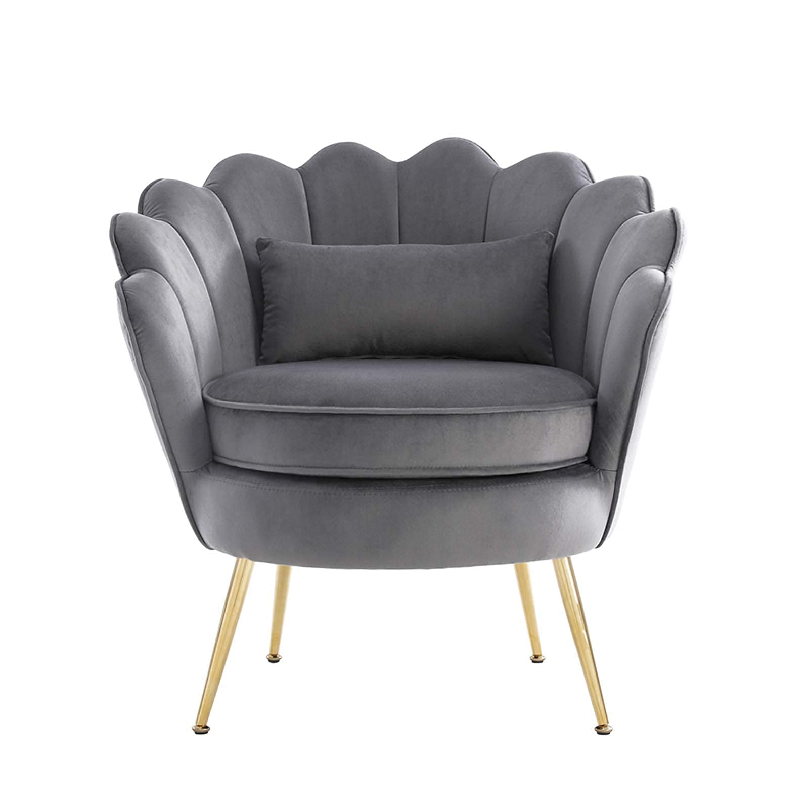 ZJhome Modern Velvet Accent Chair - Comfy Upholstered Armchair with Golden Metal Legs for Bedroom, Vanity, Dining & Office | Makeup Chair, Desk Chair Without Wheels (Grey) - Perfect for Small Spaces, Home Decor & Beauty Stations