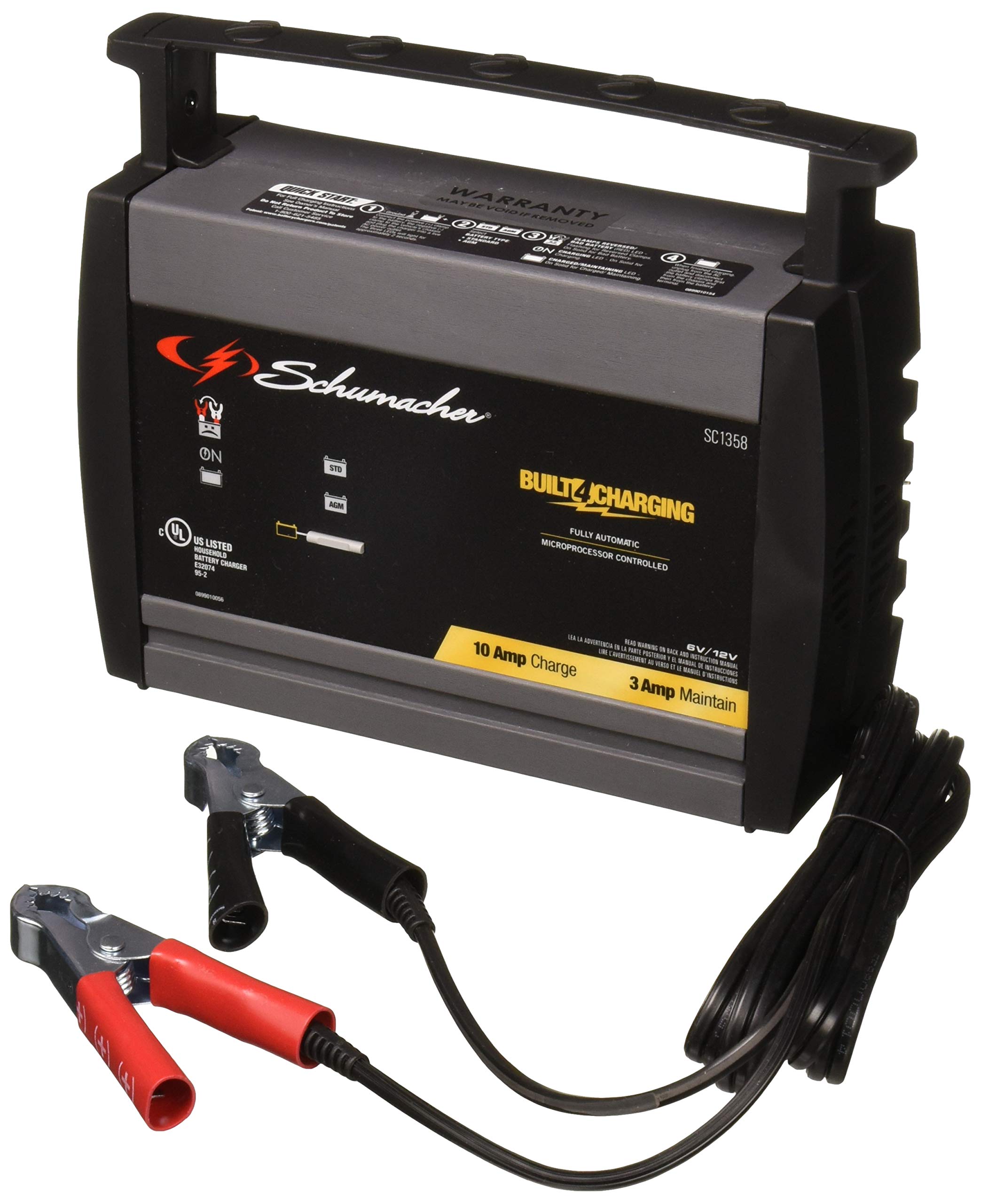 Schumacher SC1358 12V 6A Battery Charger and Maintainer - 1 Pack - Ideal for Cars, Motorcycles, ATVs, and Marine Batteries