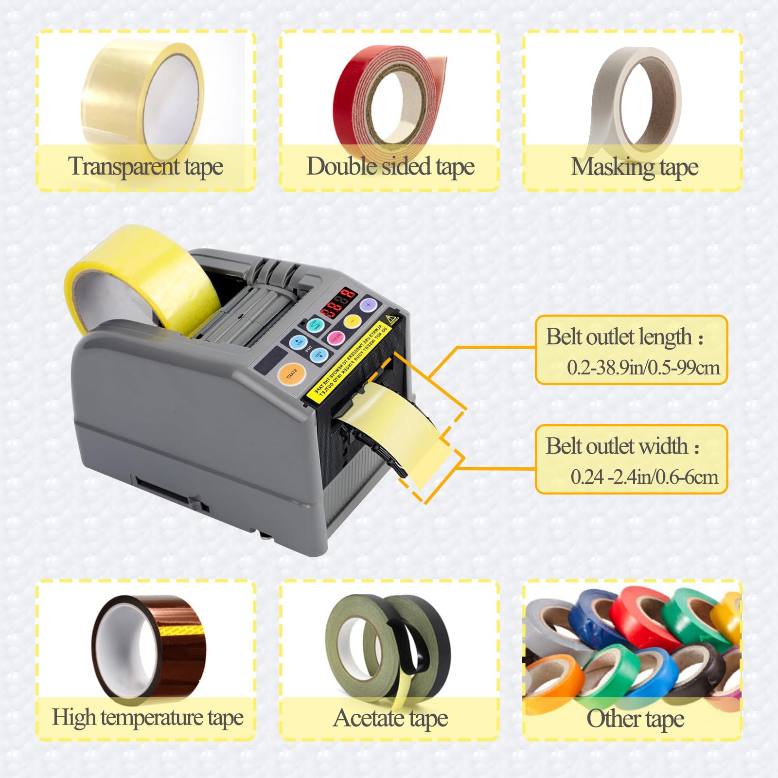 Automatic Tape Dispenser - Electric Tape Cutting Machine for 6-60mm Width Tapes | 999mm Max Cutting Length | Perfect for Packaging, Shipping & Crafting