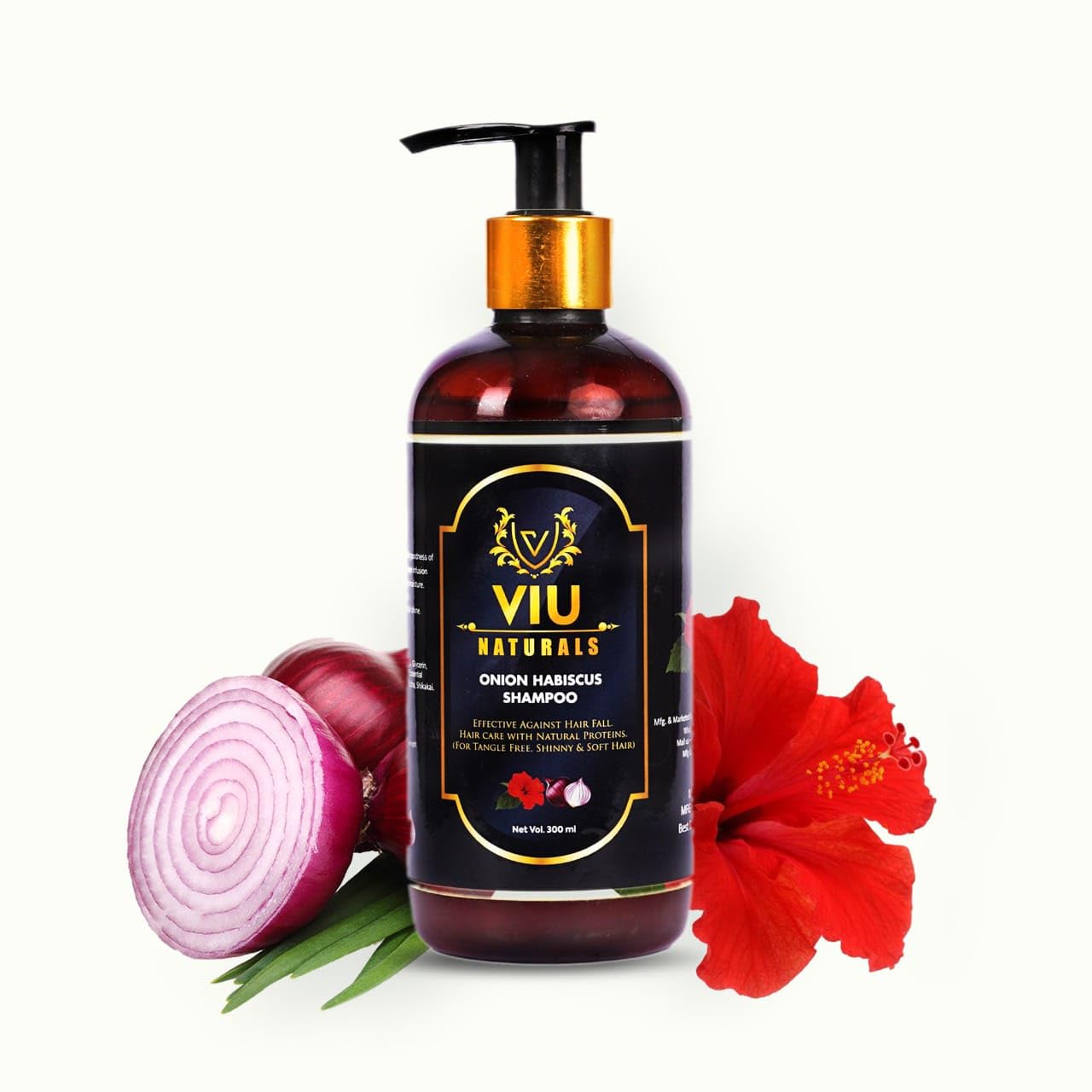 VIU Naturals Red Onion Shampoo with Hibiscus for Hair Growth & Anti Hair Fall - 300ml with Red Onion Oil Extract | Strengthens & Nourishes Hair for Daily Use at Home or Salon