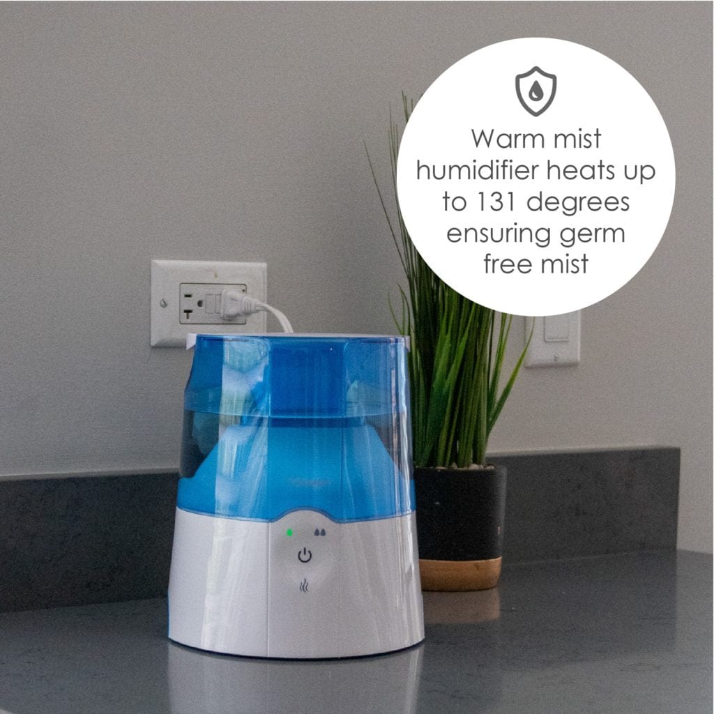 0.5 Gallon Warm Mist Humidifier by Crane - Quiet Ultrasonic Humidifier for Bedroom, Nursery & Office - Relieves Dry Air, Allergies & Congestion