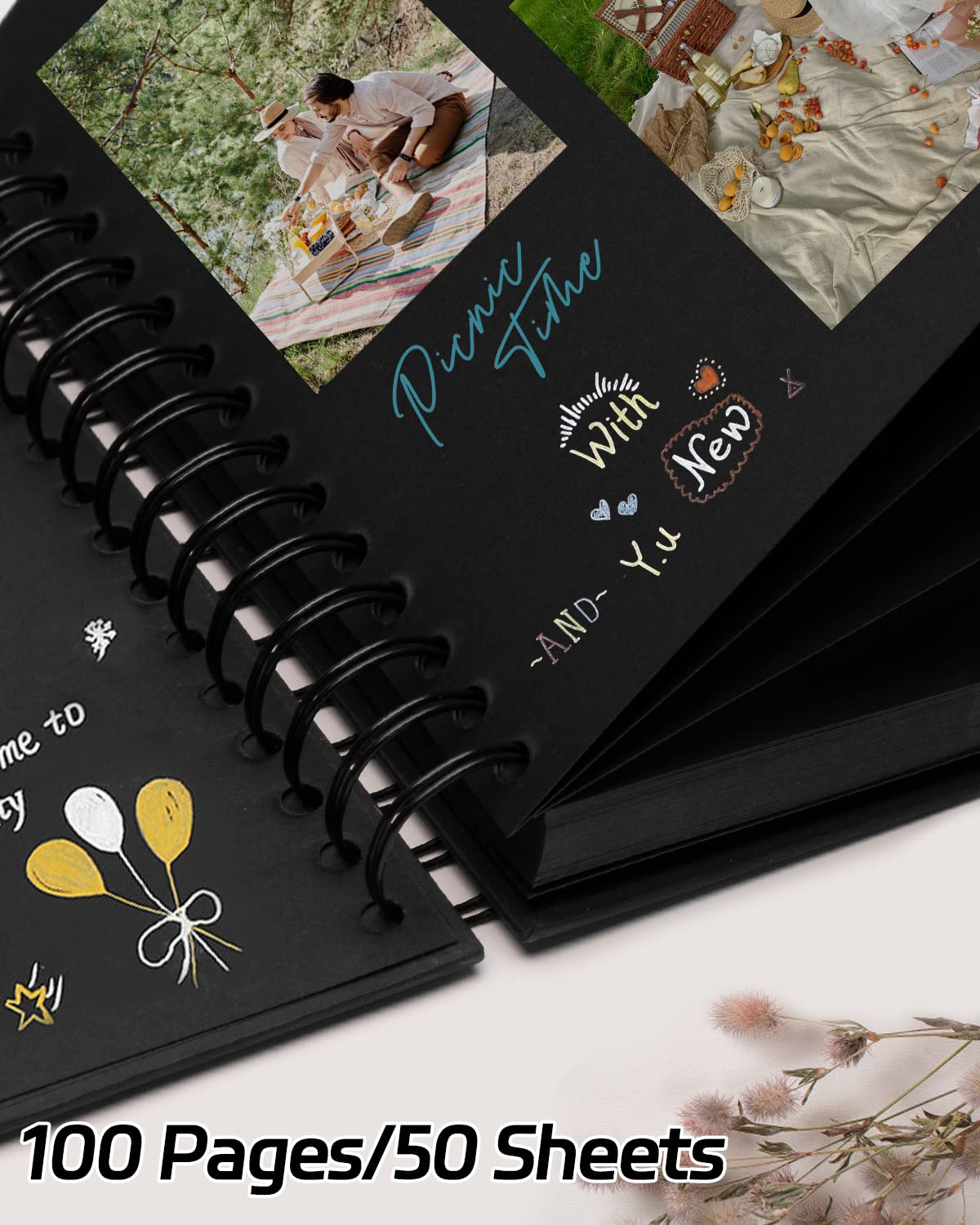 DIY Scrapbook Photo Album 100 Pages (8x8 Inch) - Small Blank Memory Book with Black Hardcover & Pages - Personalized Handmade Craft Journal for Wedding, Baby, Travel & Family Memories