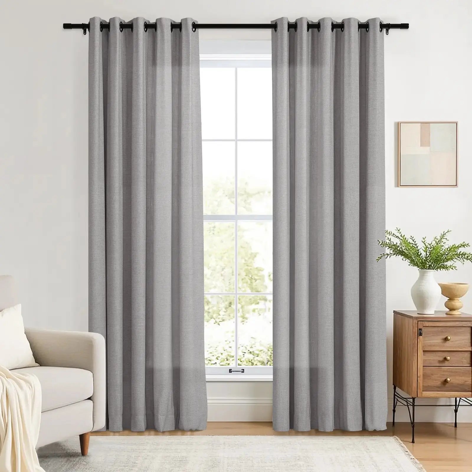 Linen Curtains with Grommet Top - Blackout Drapes for Living Room & Bedroom - Elegant Home Decor for Windows (52x84 Inches) - Perfect for Privacy, Light Control and Room Darkening