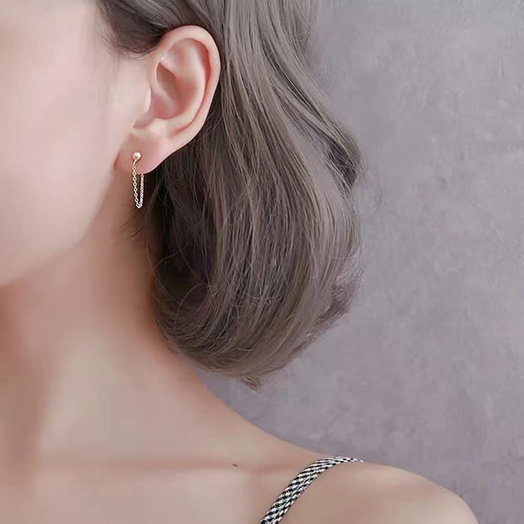 Refeer Minimalist Ball Earrings with Chain Dangle - 925 Sterling Silver Stud Earrings for Women & Teens | Elegant Everyday Wear, Party & Gift Jewelry