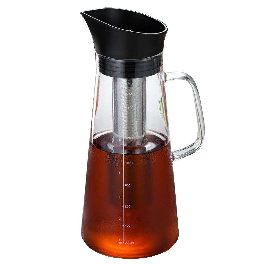Premium Cold Brew Coffee Maker & Iced Tea Infuser with Removable Stainless Steel Filter - 1.4L Durable Glass Carafe, Fruit Infusion Pitcher with Ergonomic Handle (Style3) - Perfect for Home, Office & Outdoor Use