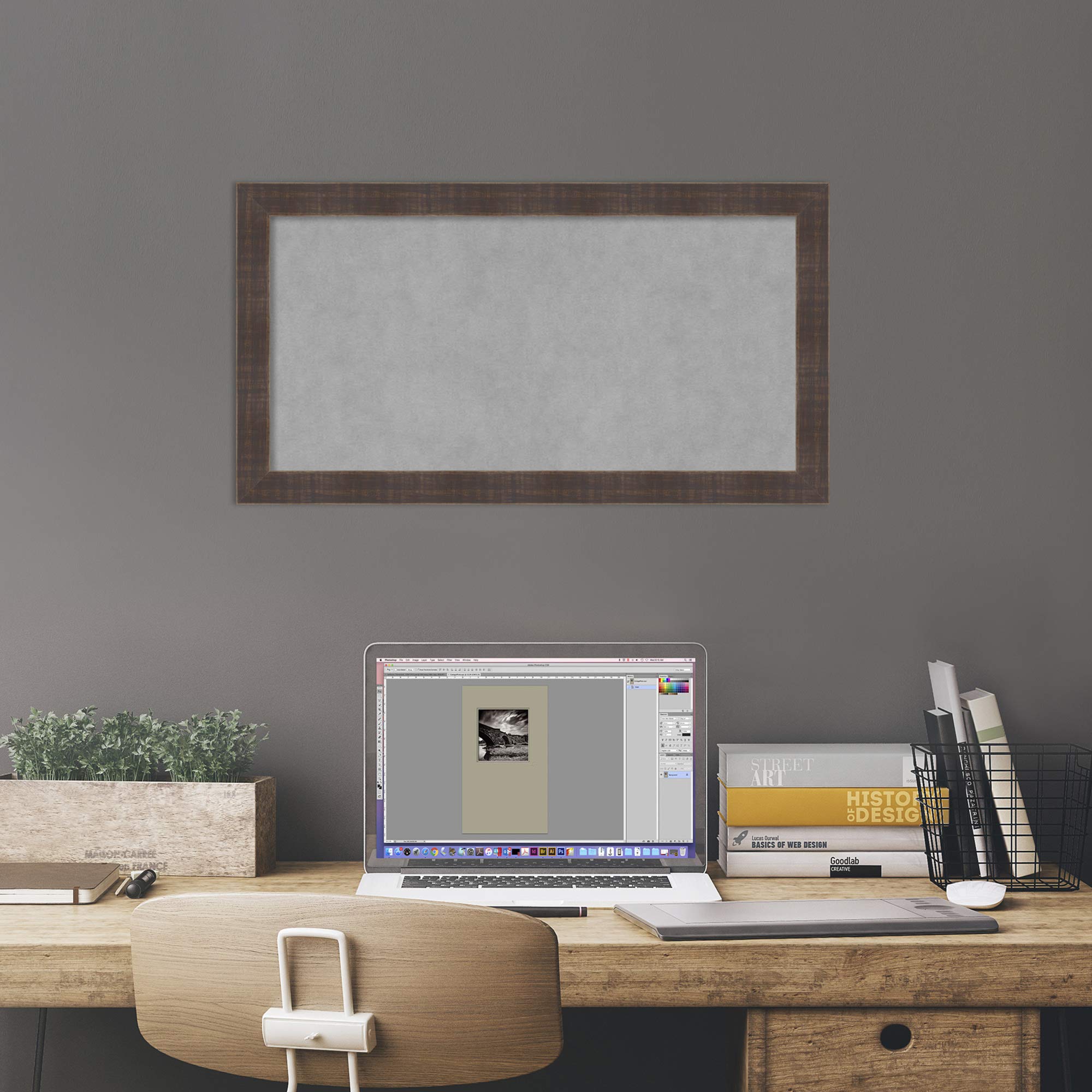 Amanti Art 14x26 Inch Brown Framed Magnetic Board - Small Vision Board for Office & Home Decor - 100% Metal Sheet for Magnets & Display - Perfect for Mudroom, Kitchen, Kids Room & Home Organization
