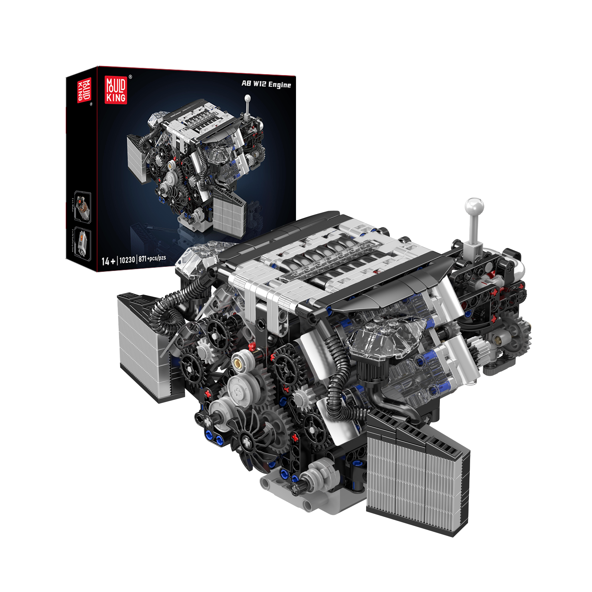 Mould King 10230 W12 Twin Turbo Engine Model Building Kit - 871 Piece DIY Construction Set for Adults & Teens - Perfect for STEM Learning, Car Enthusiasts & Home Display