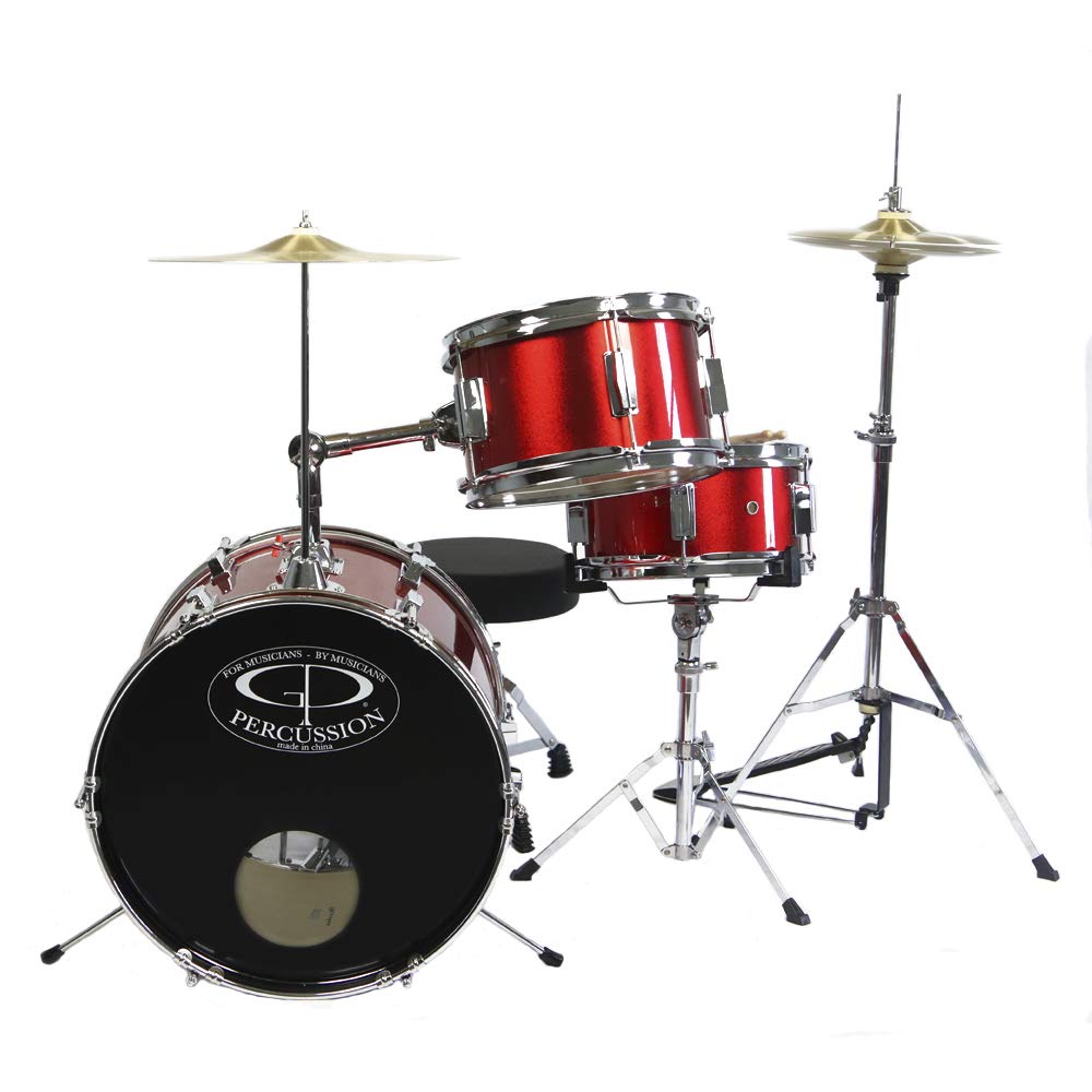 GP50RD Complete Junior Drum Set for Kids - 3-Piece Red Drum Kit with Cymbals & Stool | Perfect for Beginners, Home Practice & Music Lessons