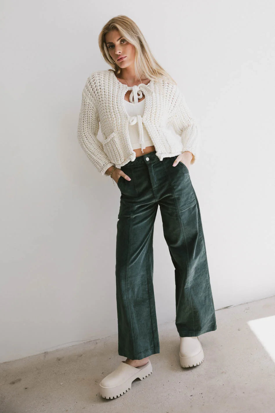 Ariella Women's Corduroy Pants in Teal Green - Comfortable Stretch Fit for Casual Wear & Fall Fashion - Final Sale