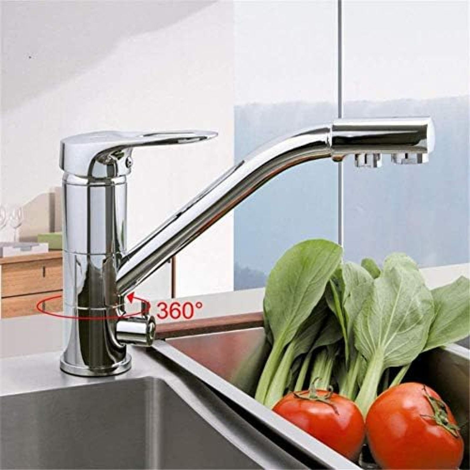 360° Rotating Kitchen Faucet with Water Purification - CRJUS Deck Mount Stainless Steel Sink Tap for Modern Home Kitchen | Perfect for Washing Dishes, Filling Pots & Water Purification