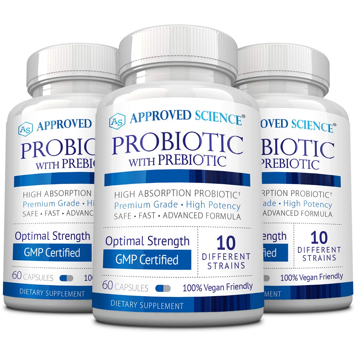 Approved Science® Probiotics with Prebiotics - 10-Strain Vegan Probiotic Supplement for Digestive & Immune Health - 3 Bottles (90-Day Supply) - Supports Gut Flora Balance for Men & Women - Perfect for Travel, Daily Wellness & Post-Antibiotic Recovery