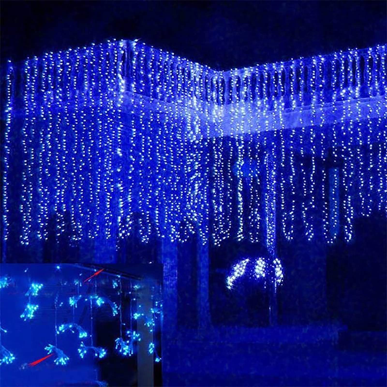 100LED USB Powered Dimmable Waterfall Lights - 8 Lighting Modes with Remote Control, Waterproof Indoor/Outdoor LED Curtain Lights for Bedroom, Christmas, Wedding, Garden Decoration (Blue, 3m x 1m) - Perfect for Party Backdrops, Patio Lighting and Holiday Displays