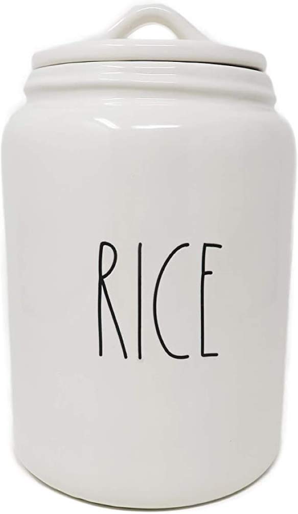 Rae Dunn by Magenta Large Ceramic Rice Canister - Limited Edition 2019 - Farmhouse Kitchen Storage for Flour, Sugar & Dry Goods