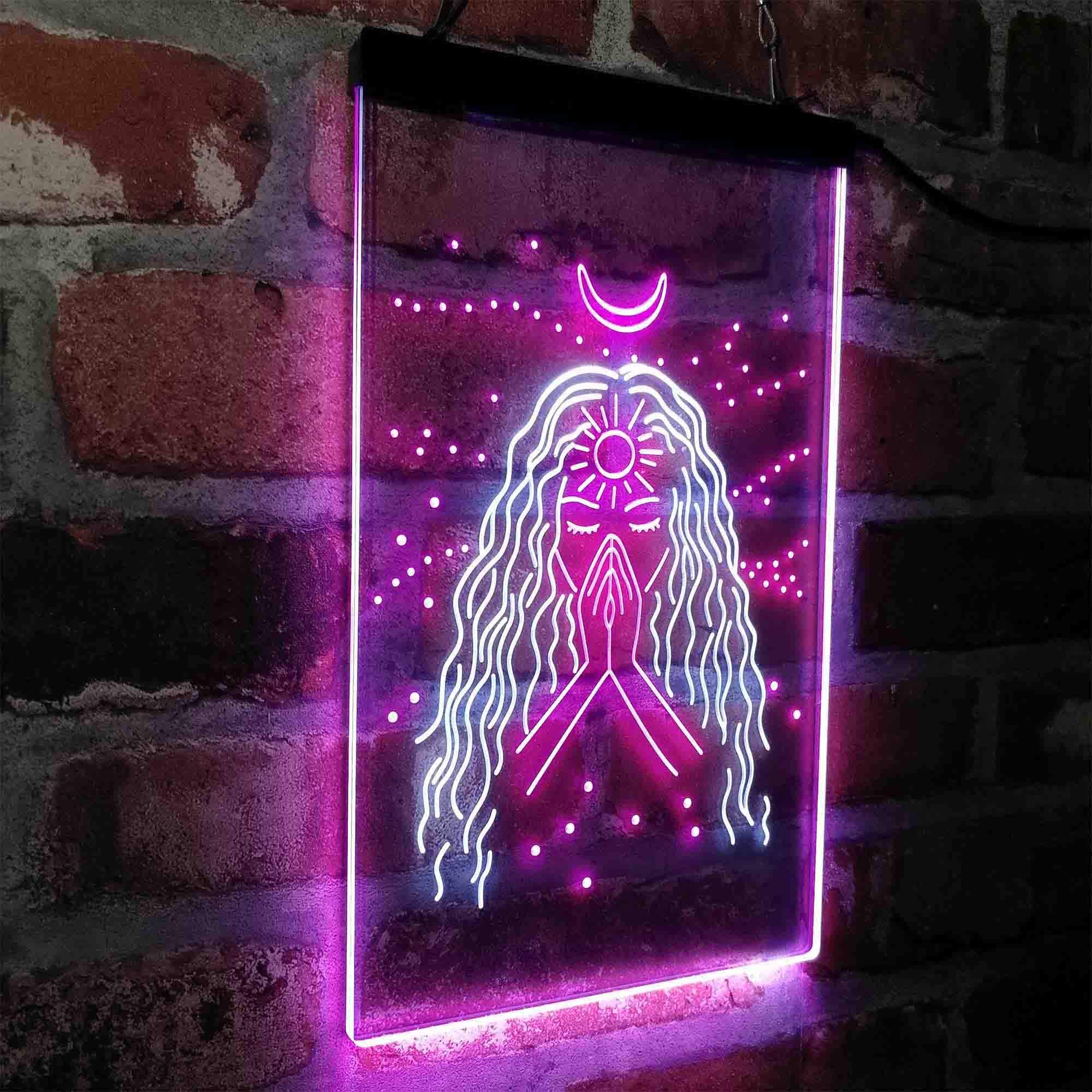 ADVPRO Psychic Girl Moon Star LED Neon Sign - 16x24 Inches White & Purple Glow, Bedroom Wall Decor, Dorm Room Aesthetic Lighting for Teen Girls Room, Gaming Setup & TikTok Background