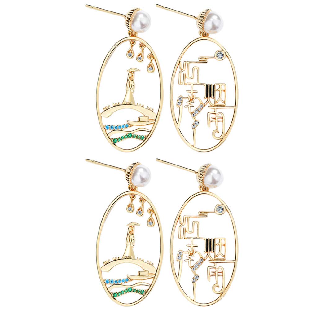 2 Pairs Misty Rain Drop Earrings for Women - Asymmetrical Vintage Chinese Style Dangle Earrings | Perfect for Boho Fashion, Date Night & Special Occasions