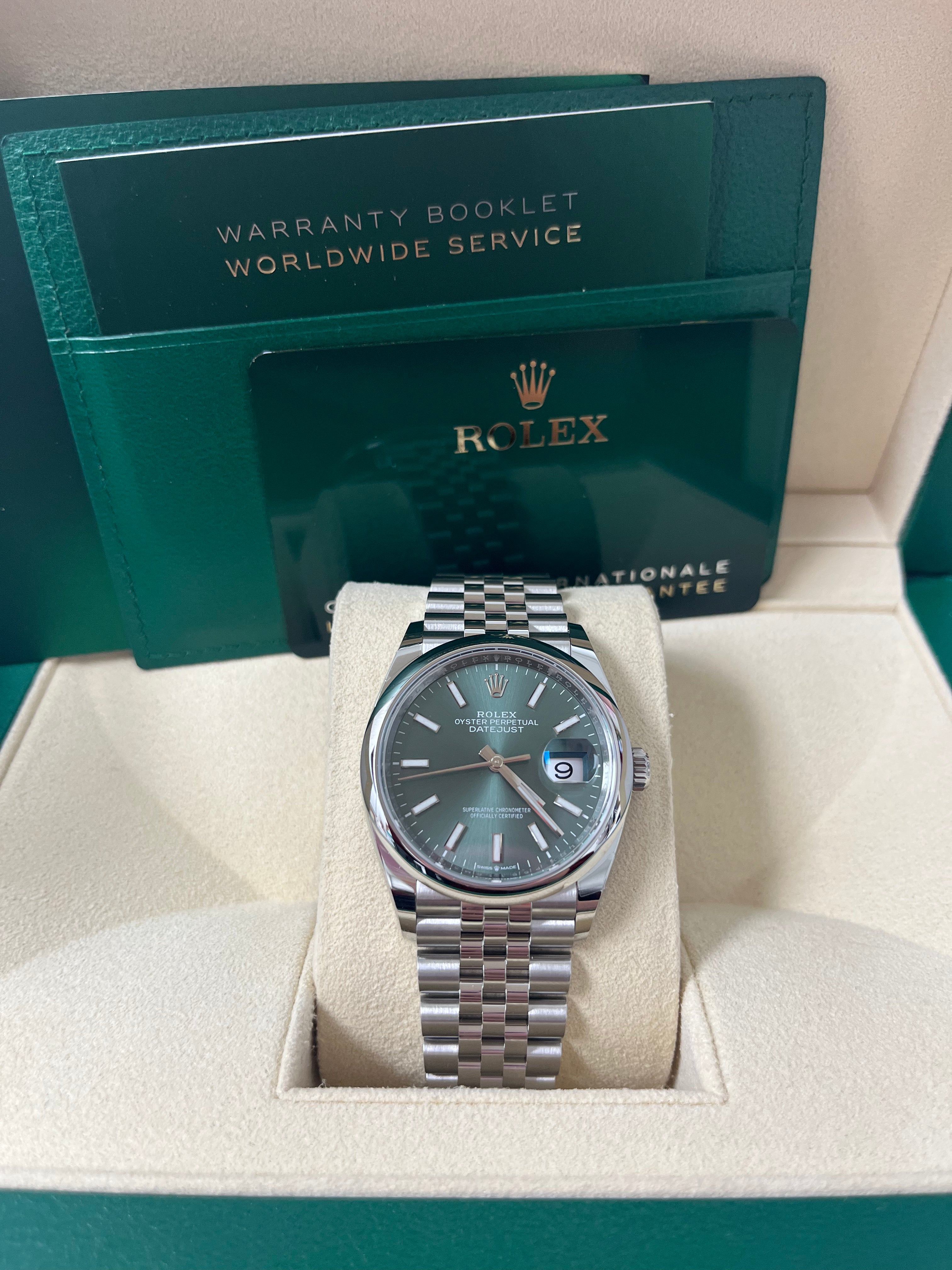 Rolex Datejust 36 Watch - Domed Bezel, Mint Green Index Dial, Jubilee Bracelet (Model 126200) | Luxury Timepiece for Men, Perfect for Business, Formal & Special Occasions