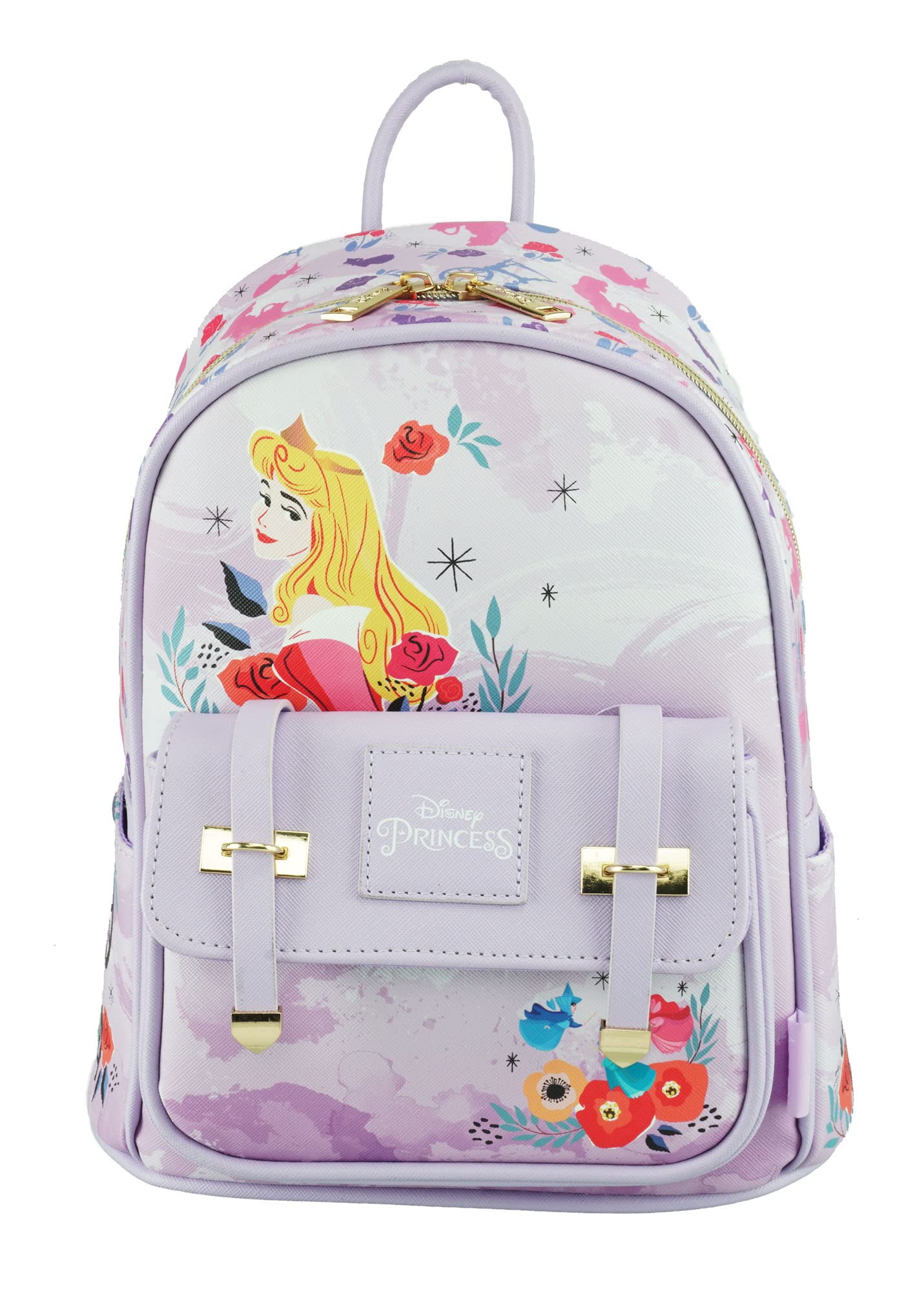 Disney Sleeping Beauty 11 Inch Vegan Leather Mini Backpack for Women & Girls - Cute Princess Themed Purse for School, Travel & Cosplay Accessories