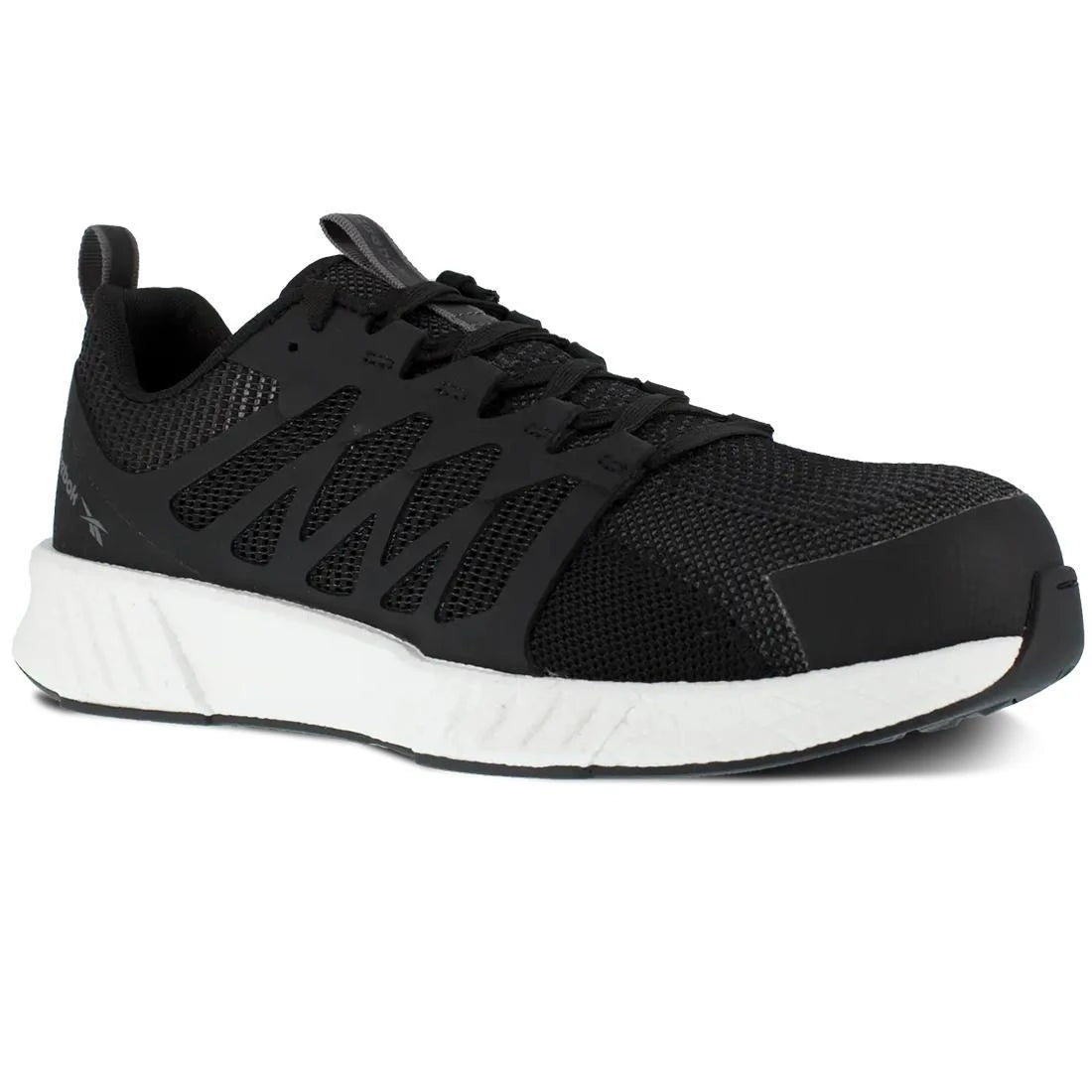 Fusion Flexweave™ Composite Toe Athletic Work Shoes for Men - Lightweight Safety Shoes, Black/White - Perfect for Construction, Warehouse & Industrial Work