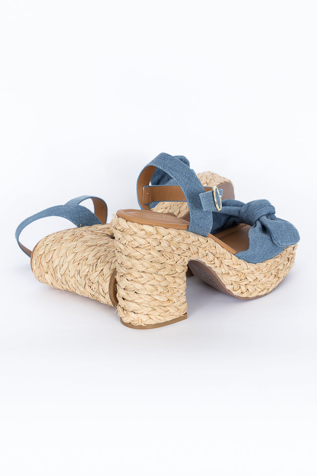 Kacey Women's Chambray Bow Woven Heels - Comfortable Dress Sandals for Summer Weddings, Parties & Date Nights | Final Sale