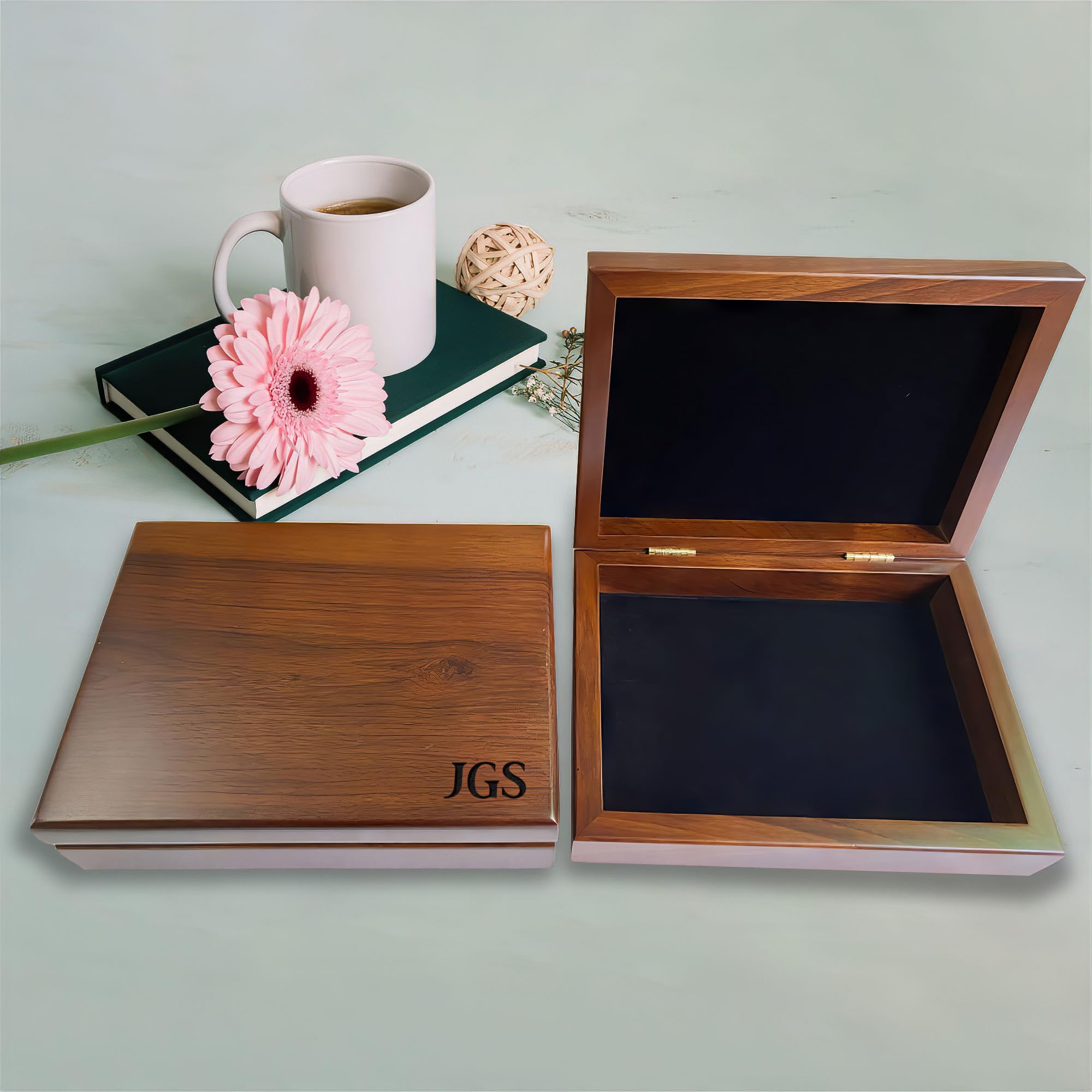 Extra Large Wooden Memory Keepsake Box for Men - Personalized Monogram Jewelry Storage - Walnut Gift Box for Retirement, Wedding & Special Occasions - Perfect for Organizing Valuables & Sentimental Items