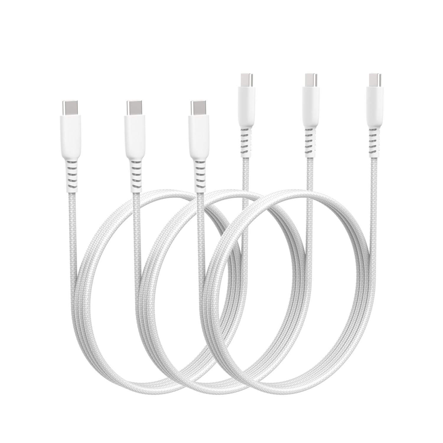 3-Pack 60W Fast Charging USB C to USB C Cable 3Ft - Braided Woven Durable USB-C Cable for iPhone 16/15/14, Samsung Galaxy S24/S23/S22, iPad Pro, MacBook - Car Play & Home Charging (White)