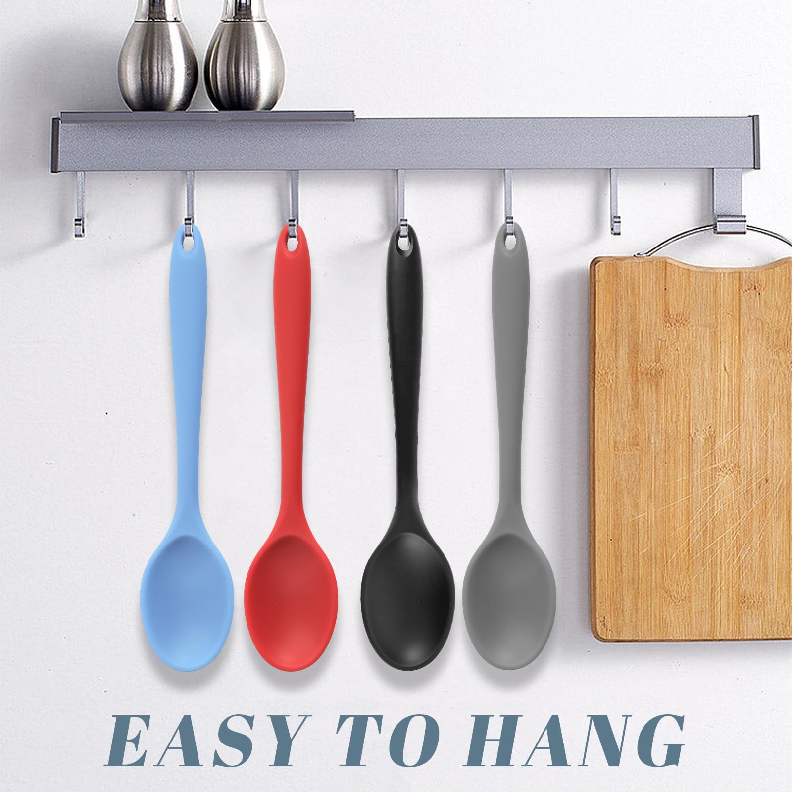HANSGO 4PCS Silicone Spoons Set - 10.8 Inch Nonstick Kitchen Utensils, Heat Resistant Cooking Spoons for Baking, Stirring, Serving - Colorful & Durable for Everyday Cooking & Meal Prep