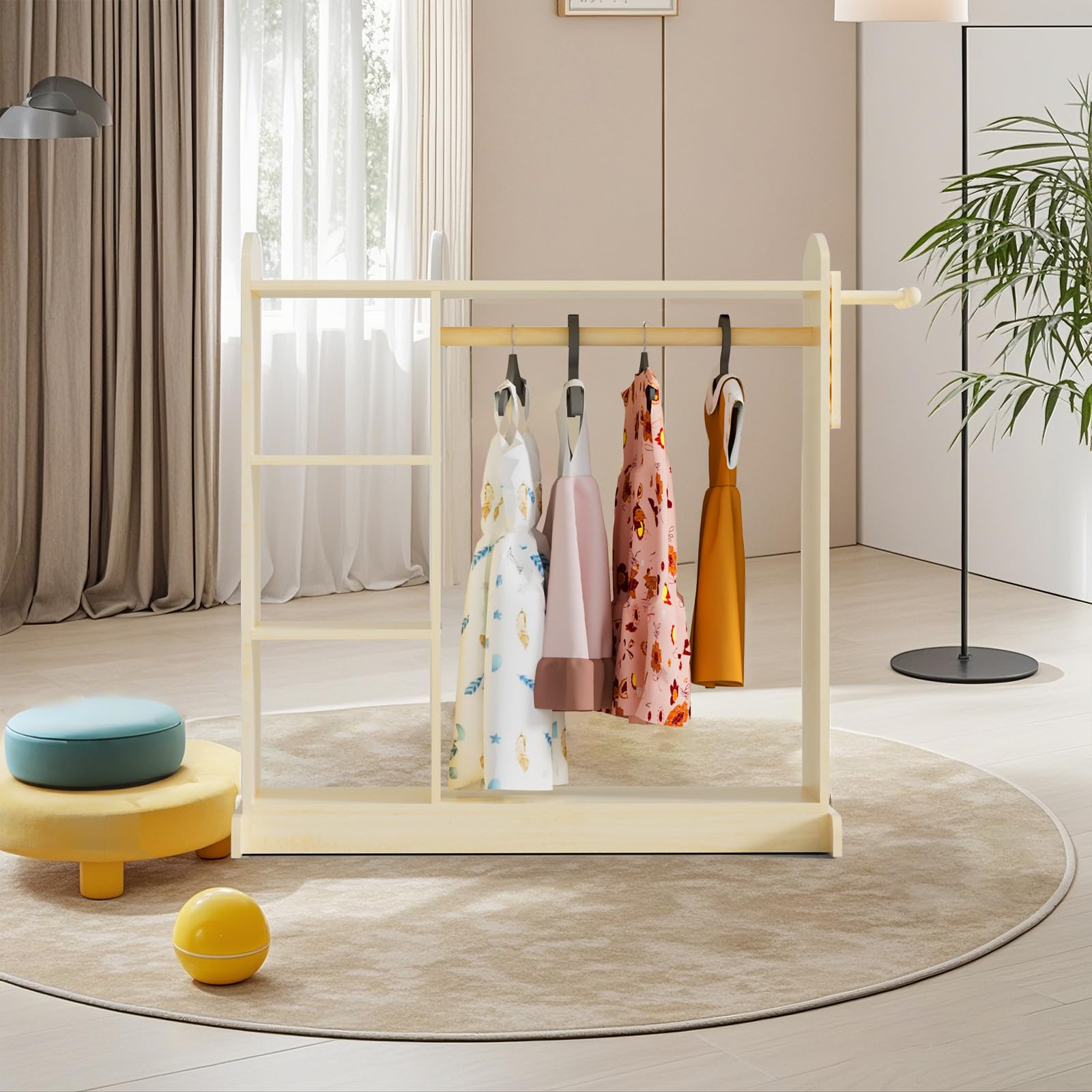 Kids Dress Up Storage Organizer - Hanging Armoire Closet with 3 Hooks for Toddler Costumes | Costume Wardrobe for Girls & Boys | Perfect for Bedroom, Playroom & Dress-Up Corner