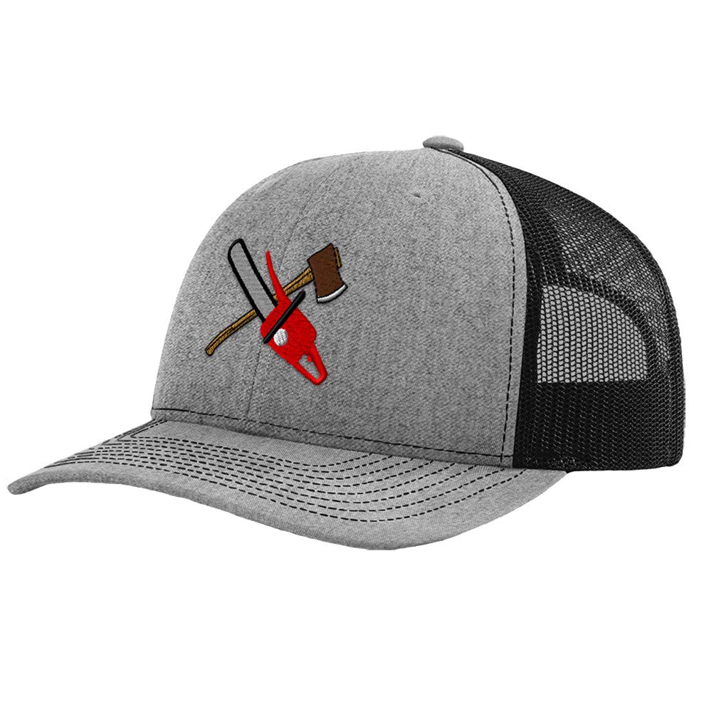 Custom Richardson Trucker Hat with Lumberjack Chain Saw & Axe Embroidery - Adjustable Snapback for Men & Women - Perfect for Outdoor Work, Hunting, and Casual Wear