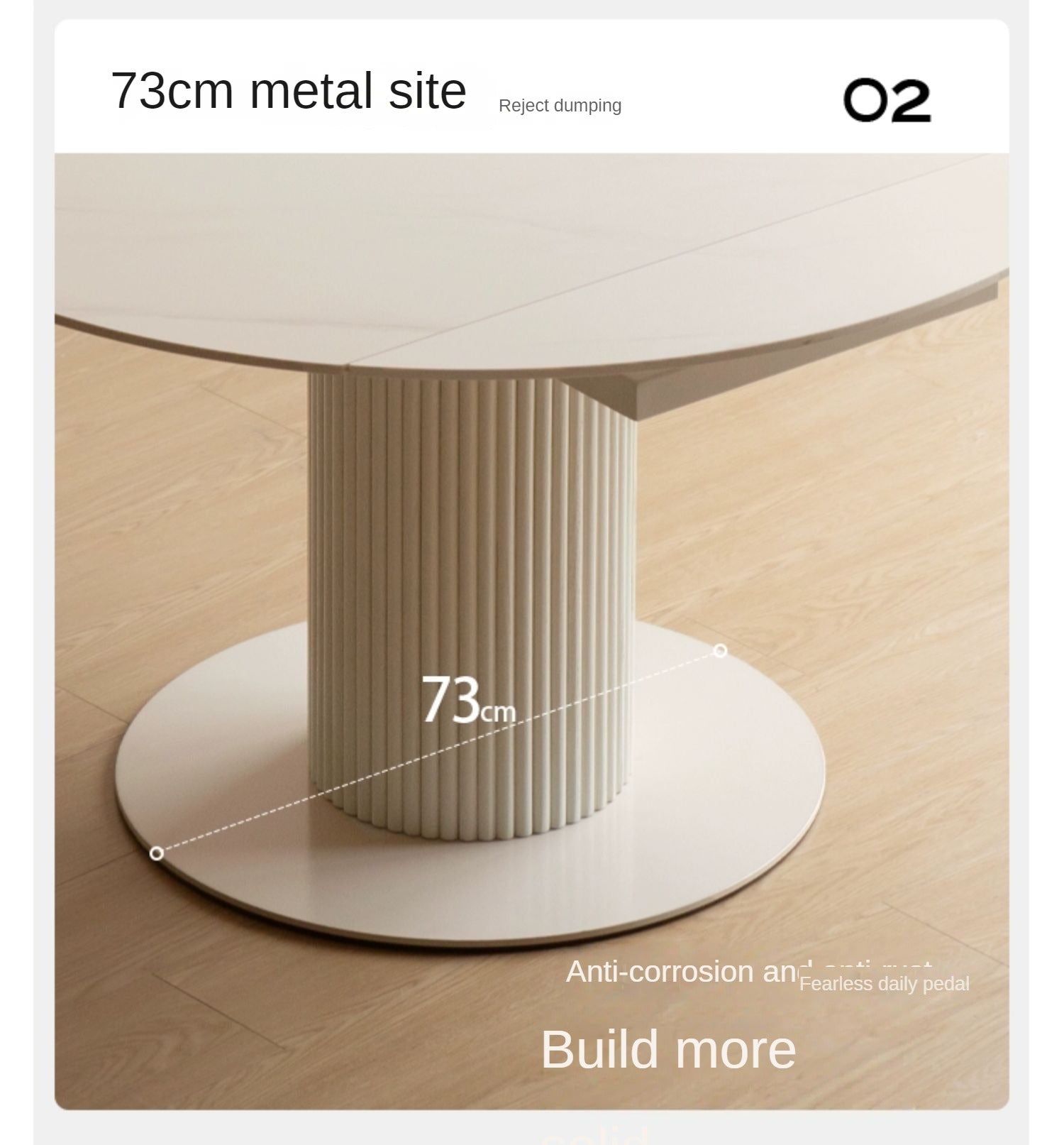 Solid Oak Wood Round Extendable Dining Table with Rock Plate Design - Cream Finish for Modern Dining Room & Kitchen Decor