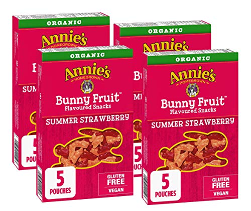 Organic Bunny Fruit Snacks by Annie's Homegrown - Summer Strawberry Flavor, 4oz (115g) | Healthy Kids Snack for Lunchboxes, School & On-The-Go
