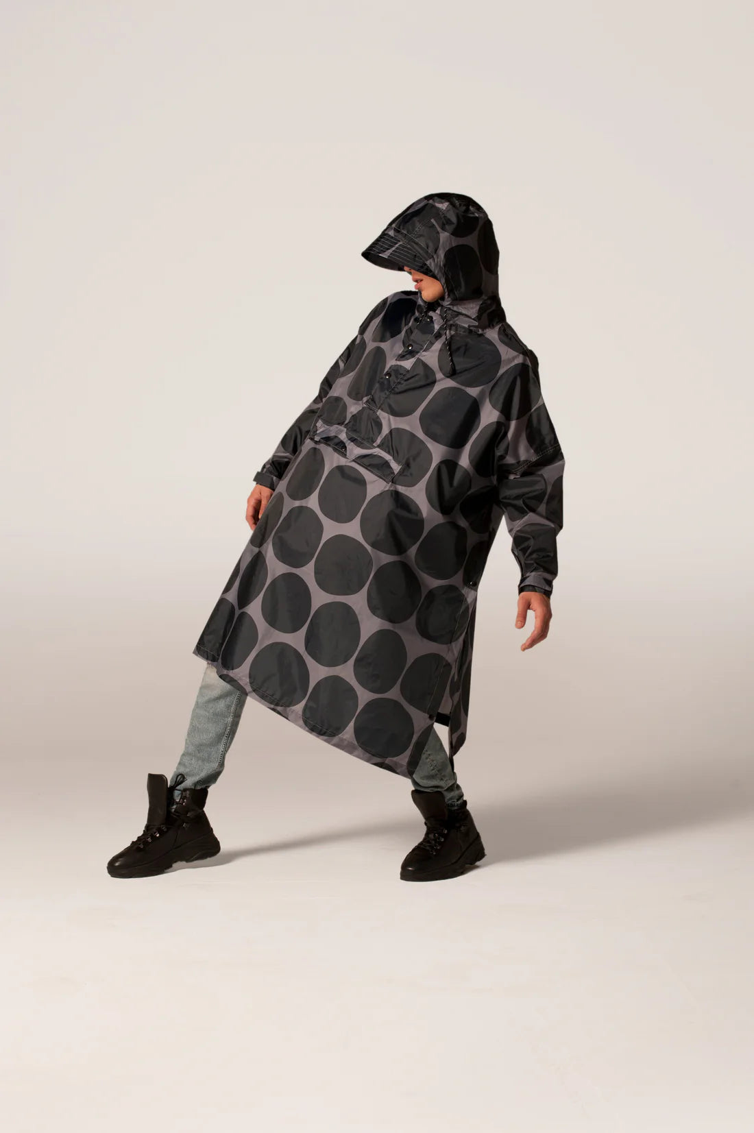 Black Polka Dot Rain Poncho - Waterproof Lightweight Hooded Raincoat for Women & Men - Perfect for Outdoor Activities, Hiking, Camping & Festivals
