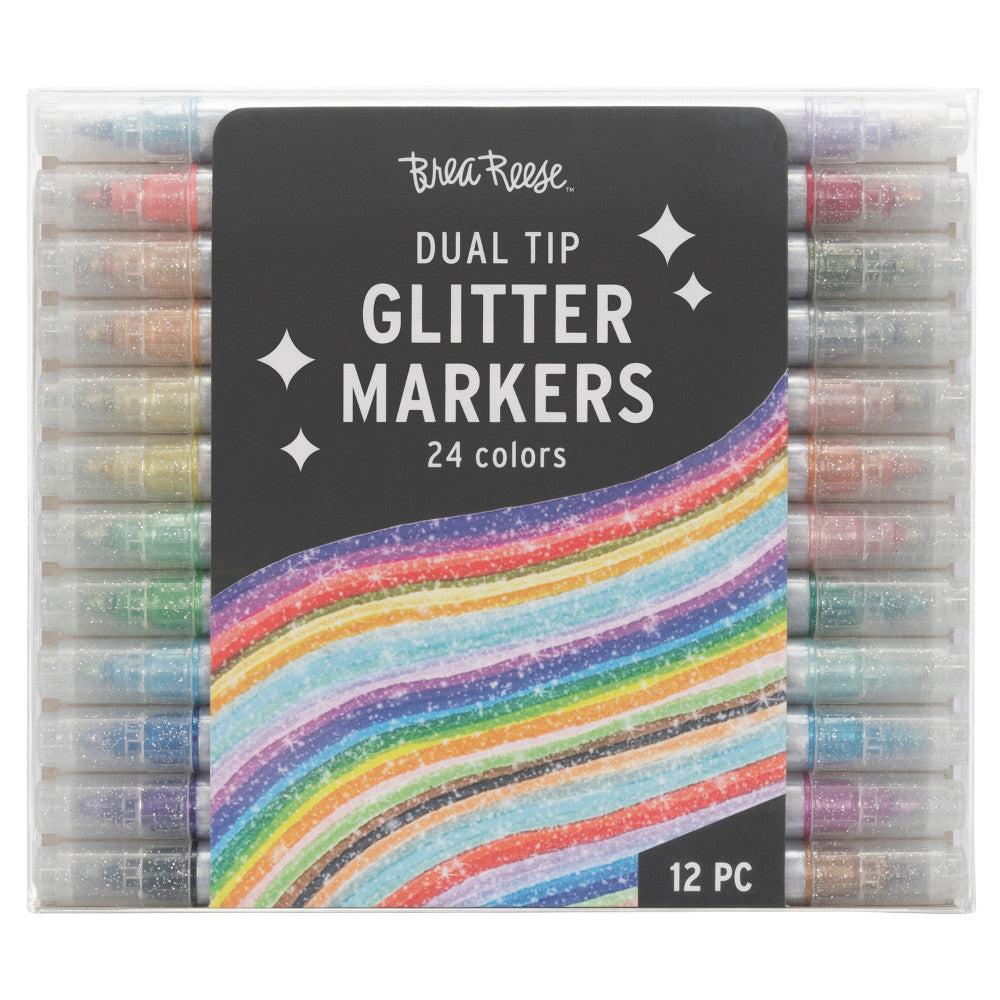 Brea Reese Glitter Series Dual Tip Markers - 12 Count with 24 Vibrant Sparkling Colors for Art, Scrapbooking & DIY Craft Projects