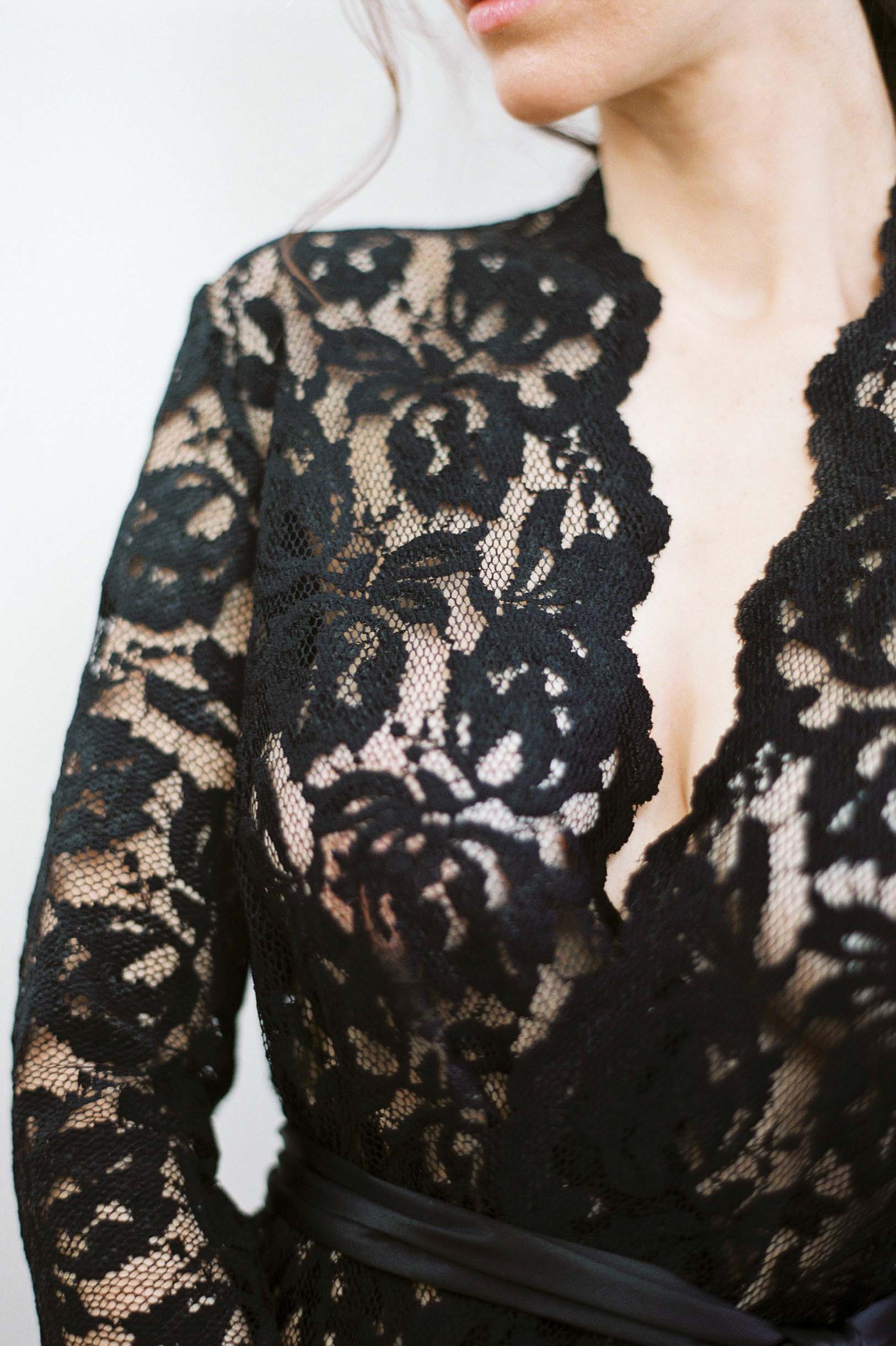 Lauren Stretch French Lace Robe in Black - Elegant Lingerie for Women | Perfect for Bridal, Honeymoon & Special Occasions