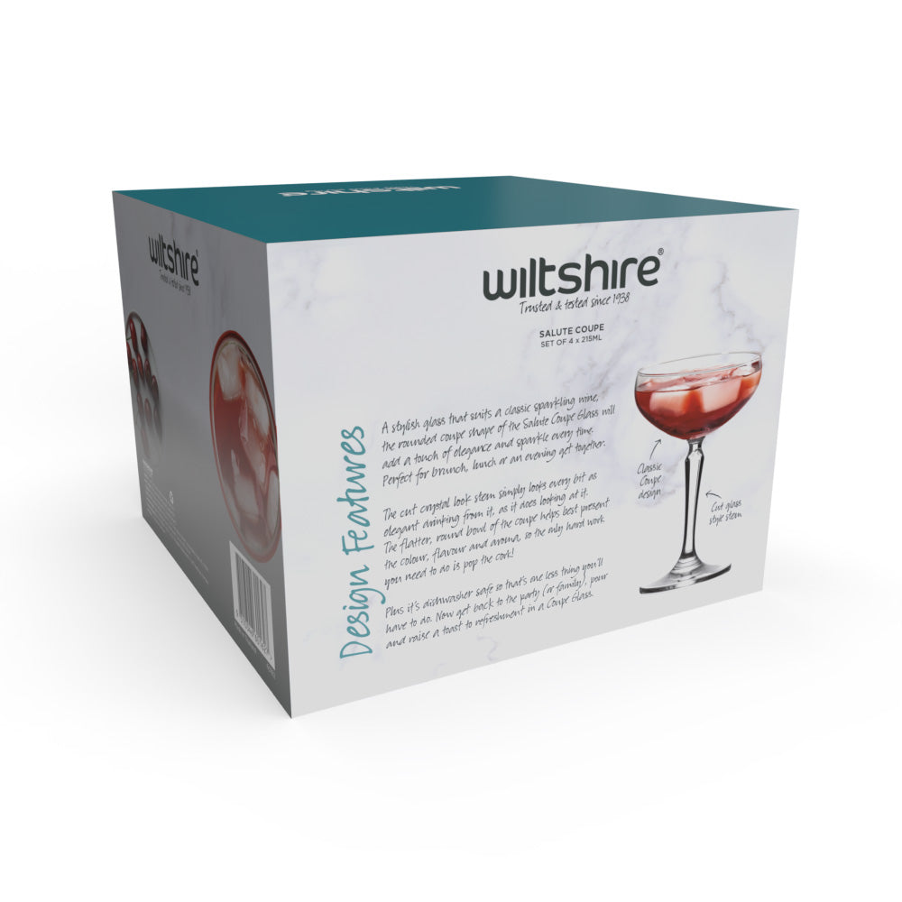 Premium Salute Coupe 215ml Glass Set of 4 - Elegant Champagne Flutes for Weddings, Parties & Special Celebrations
