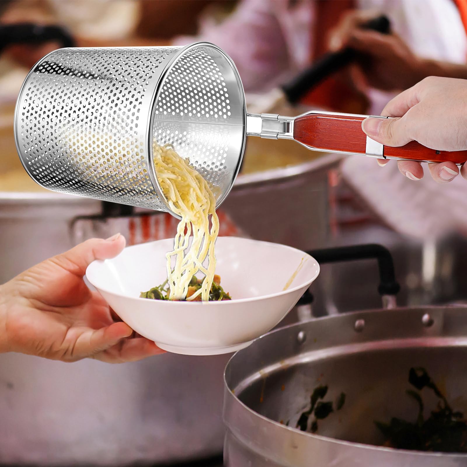 2-Pack Stainless Steel Mesh Pasta Strainer with Wooden Handle - 4.7