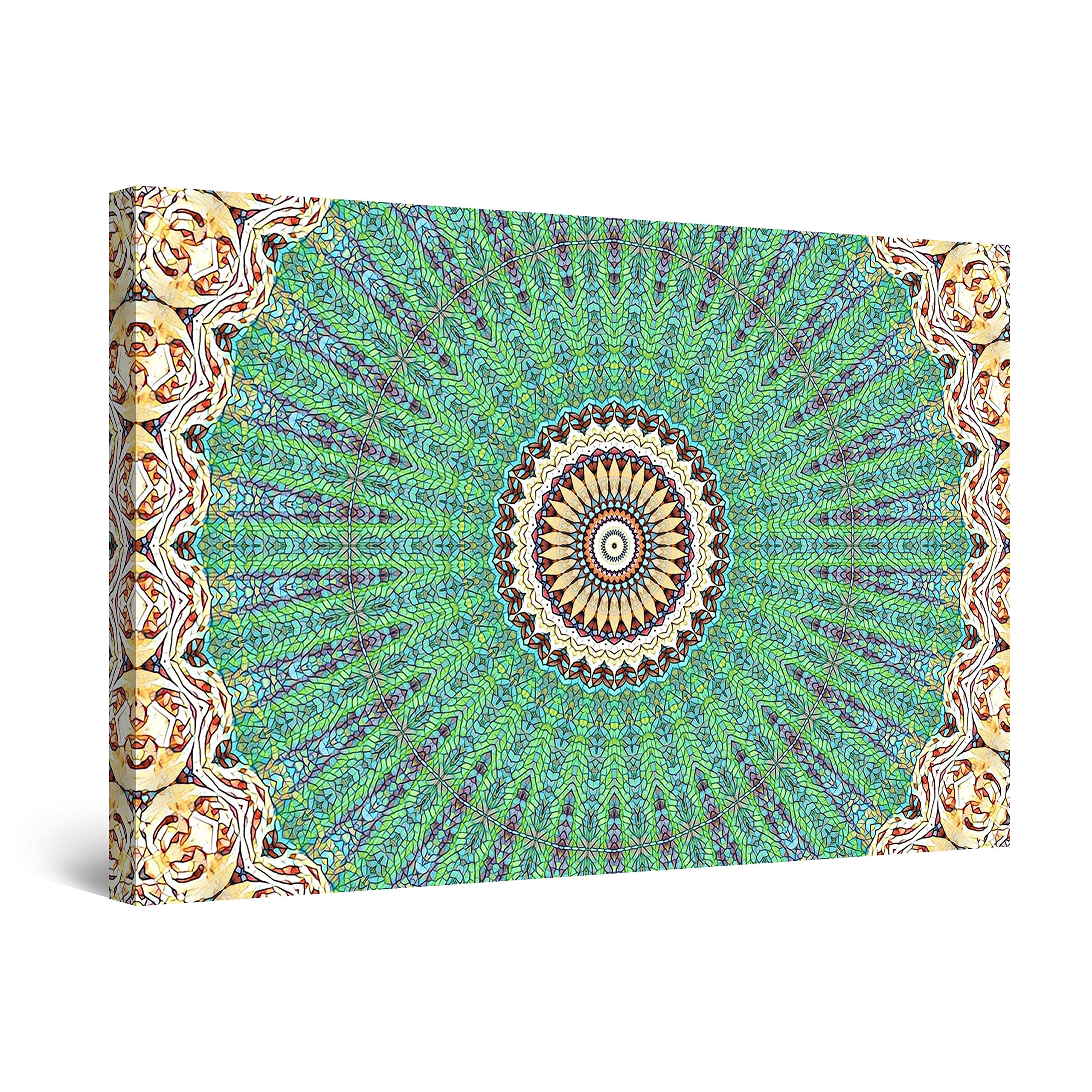 Green Mandala Canvas Wall Art - 24x36 Inch Spiritual Meditation Print for Bedroom Decor, Living Room & Yoga Studio - Handmade Boho Home Decoration