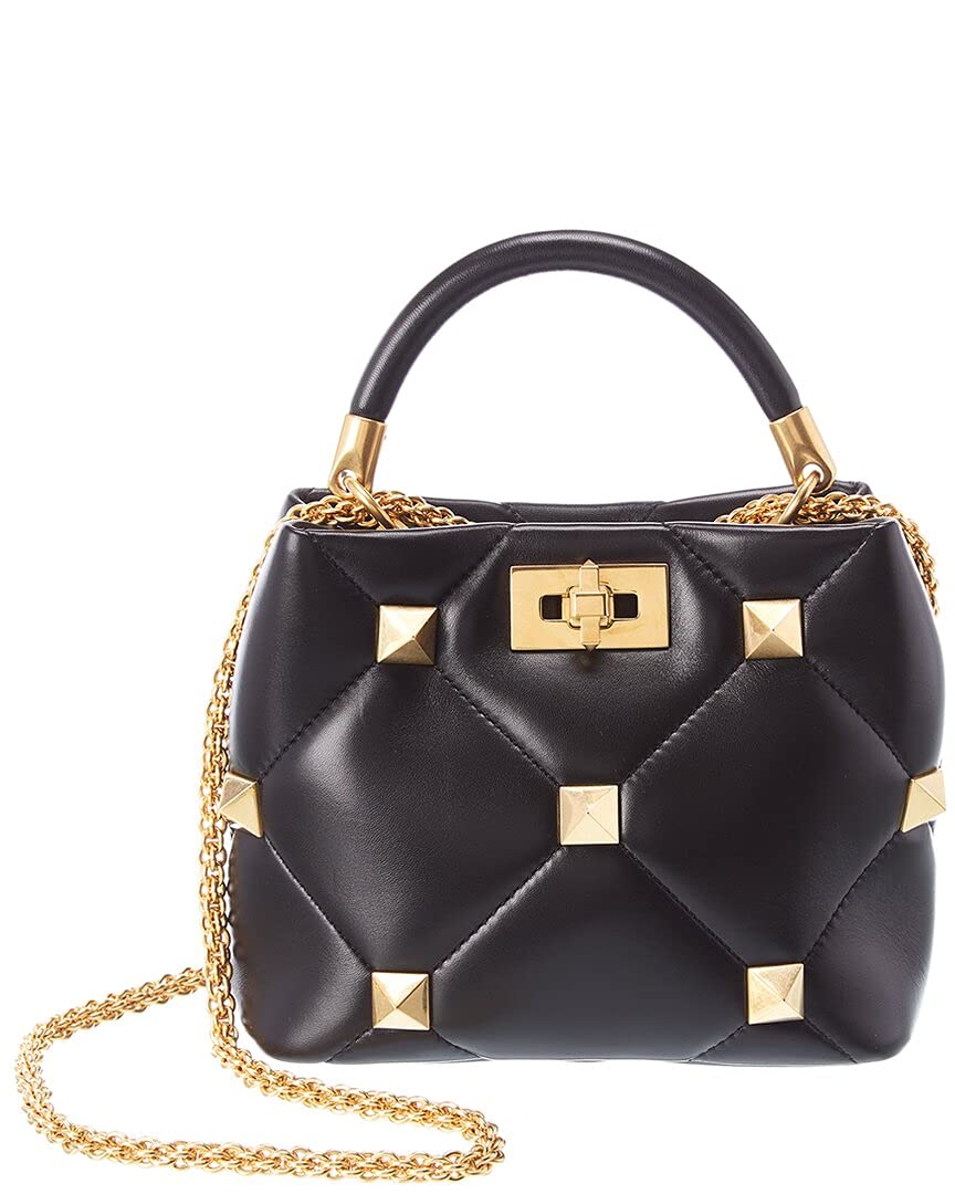 Valentino Roman Stud The Handle Small Leather Shoulder Bag for Women - Luxury Designer Crossbody Purse for Date Night & Evening Events