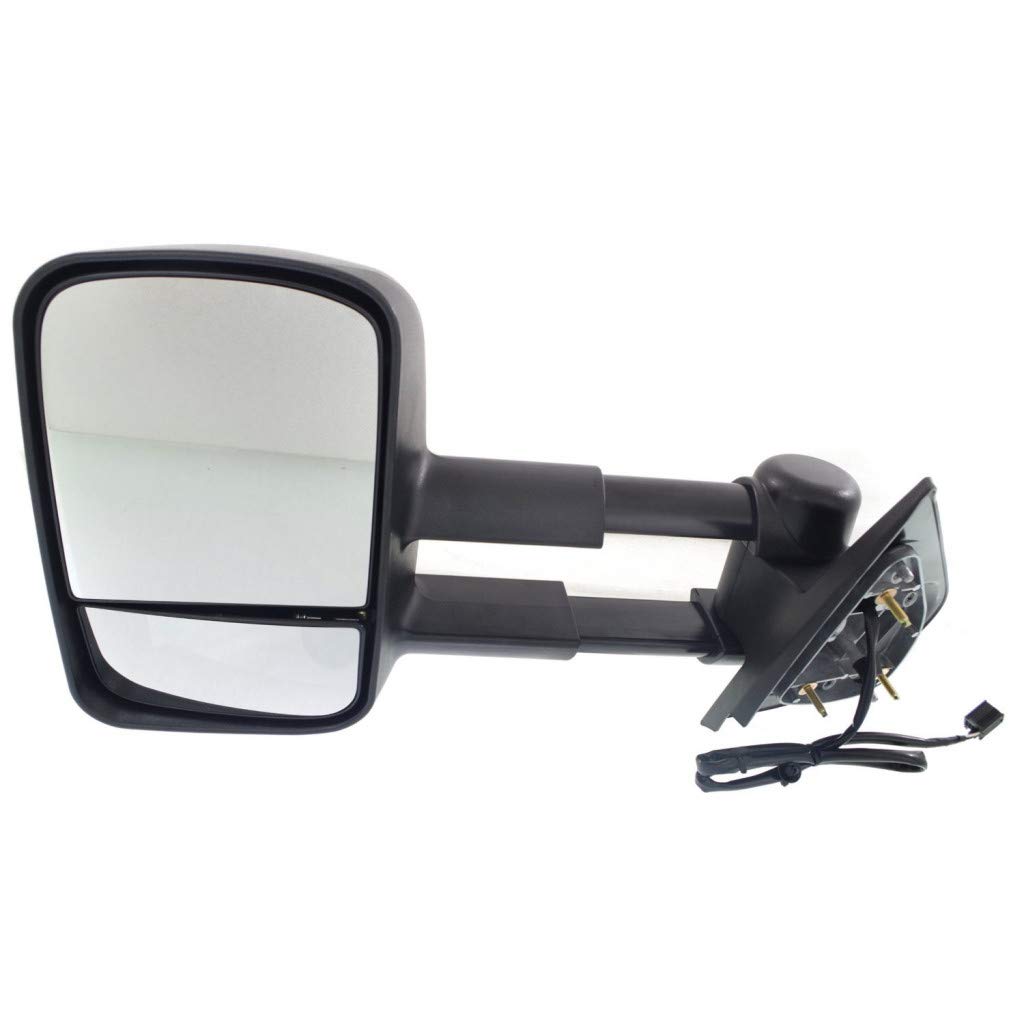 2007-2013 GMC Sierra 1500/2500 HD/3500 HD Towing Mirror - Driver Side Manual Folding Power Heated Textured Black Replacement for 20862098 GM1320354 | Perfect for Towing Trailers & Enhanced Visibility