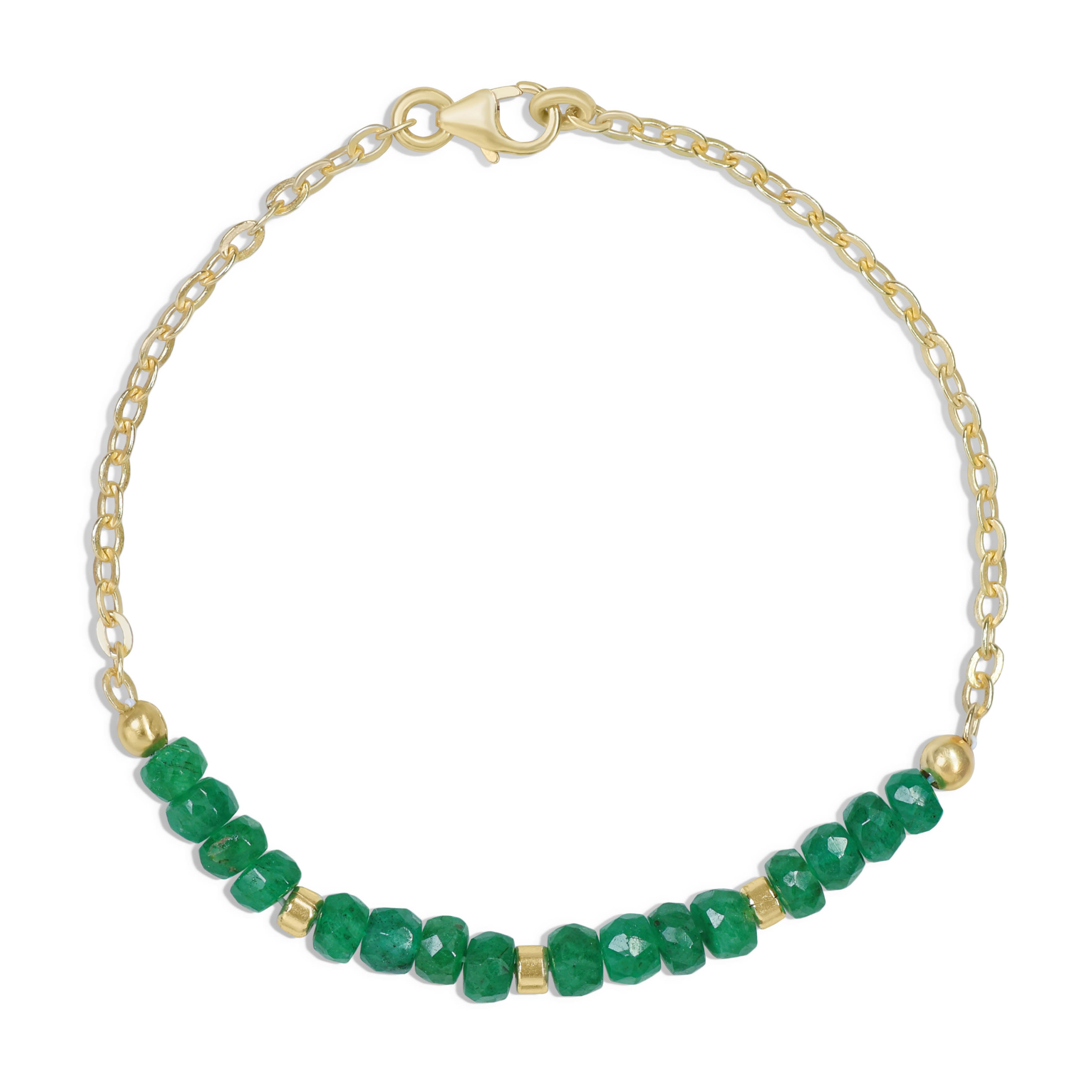 Natural Authentic Emerald Beaded Gold Vermeil & Silver Bracelet for Women - Elegant Jewelry Gift for Weddings, Parties & Special Occasions