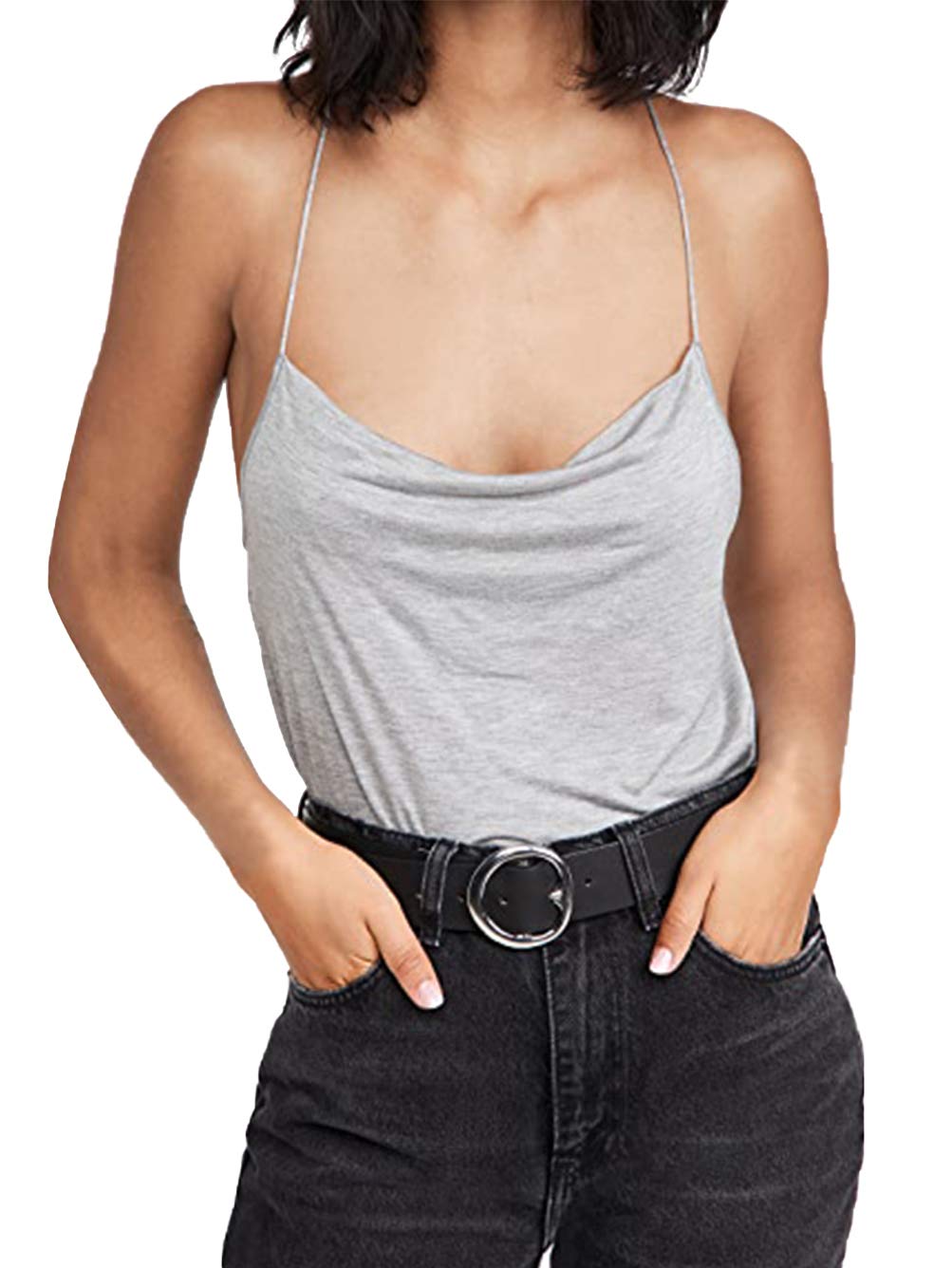 Famulily Women's Cowl Neck Tank Tops - Comfortable Sleeveless Racerback Spaghetti Strap Cami Shirts for Summer, Layering & Casual Wear
