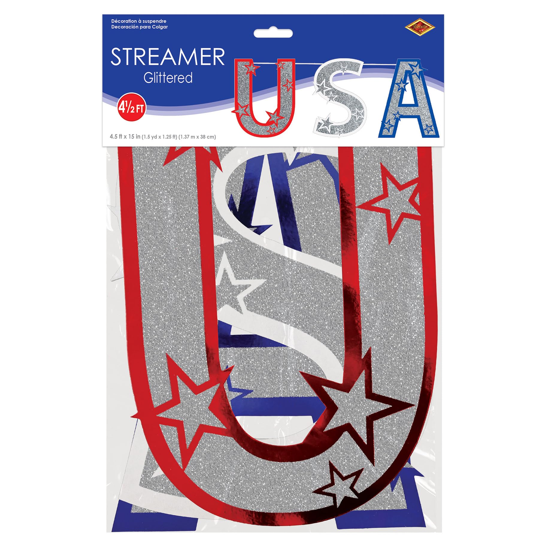 USA Glitter Party Streamers - 1 Count Pack of 1 | Perfect for Birthday Celebrations, Baby Showers & Holiday Decorations